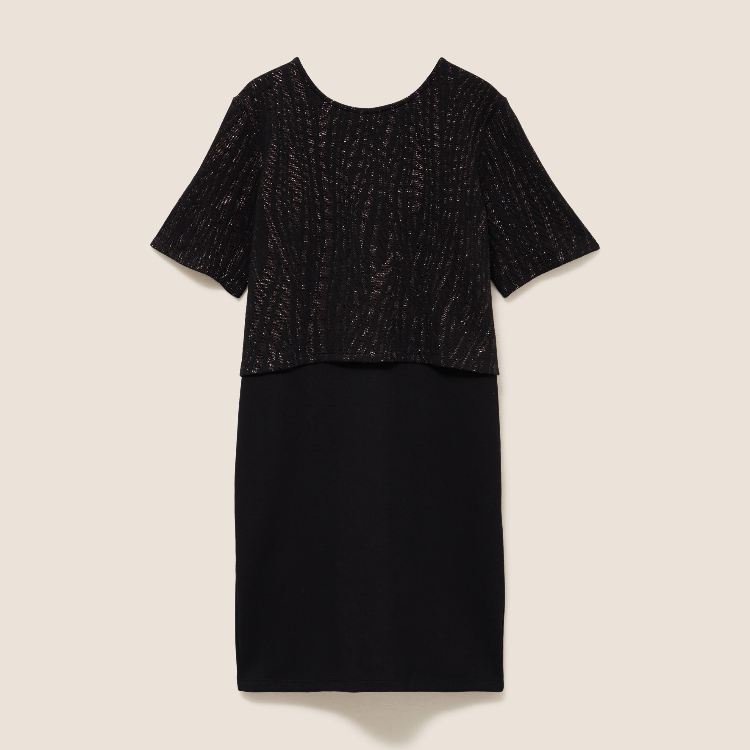 Robe bi-mati&egrave;re droite noir femme
