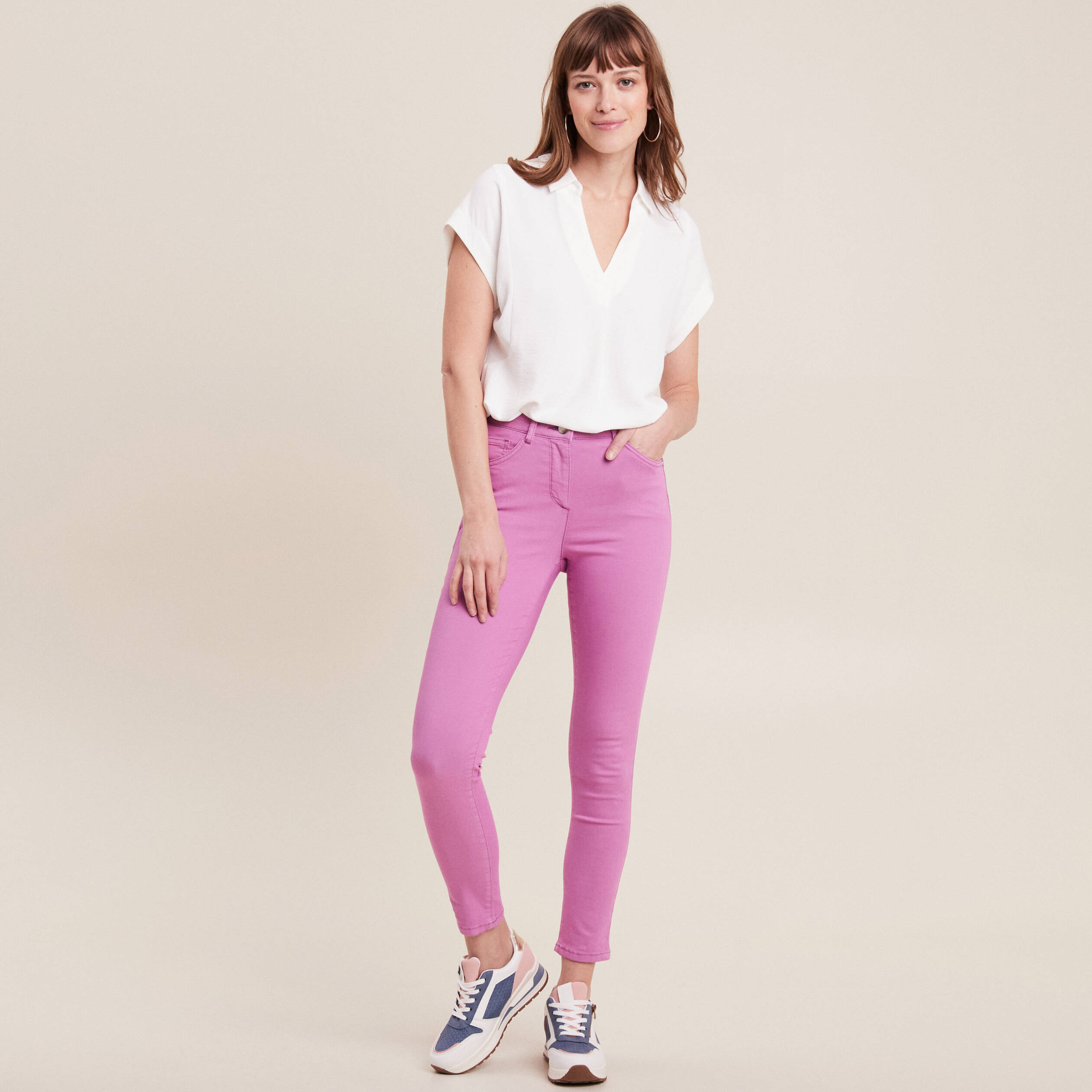 pantalon leger taille standard 78eme mauve femme Pantalon léger taille standard 7/8ème mauve femme