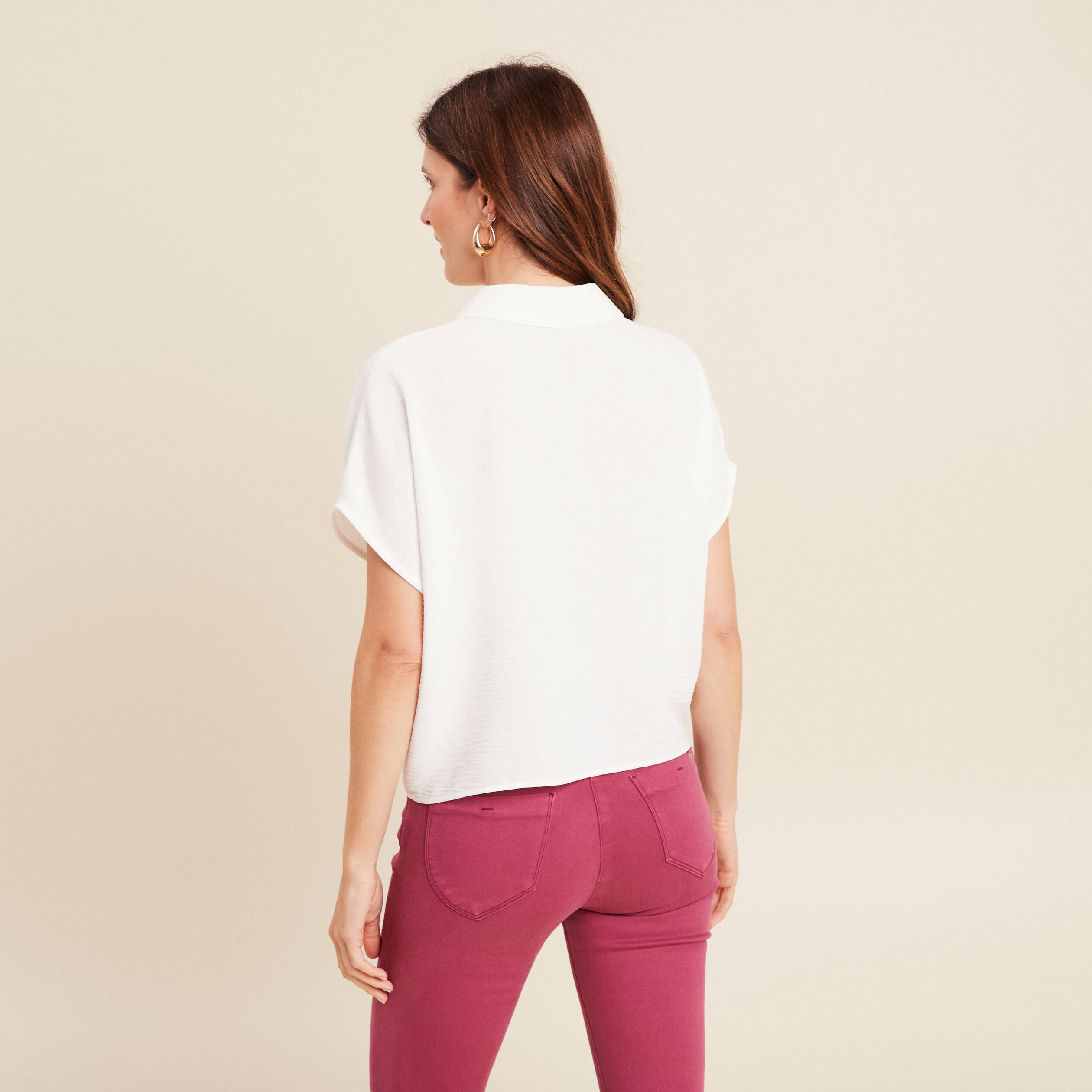 Chemise manches courtes fluide ecru femme