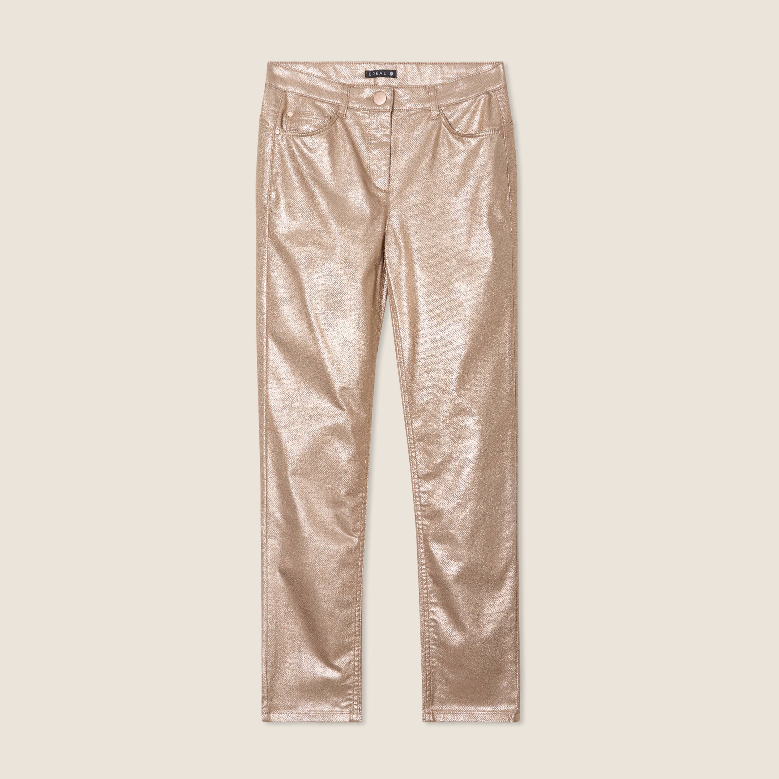 Pantalon ajust&eacute; enduit 7/8&egrave;me couleur or femme