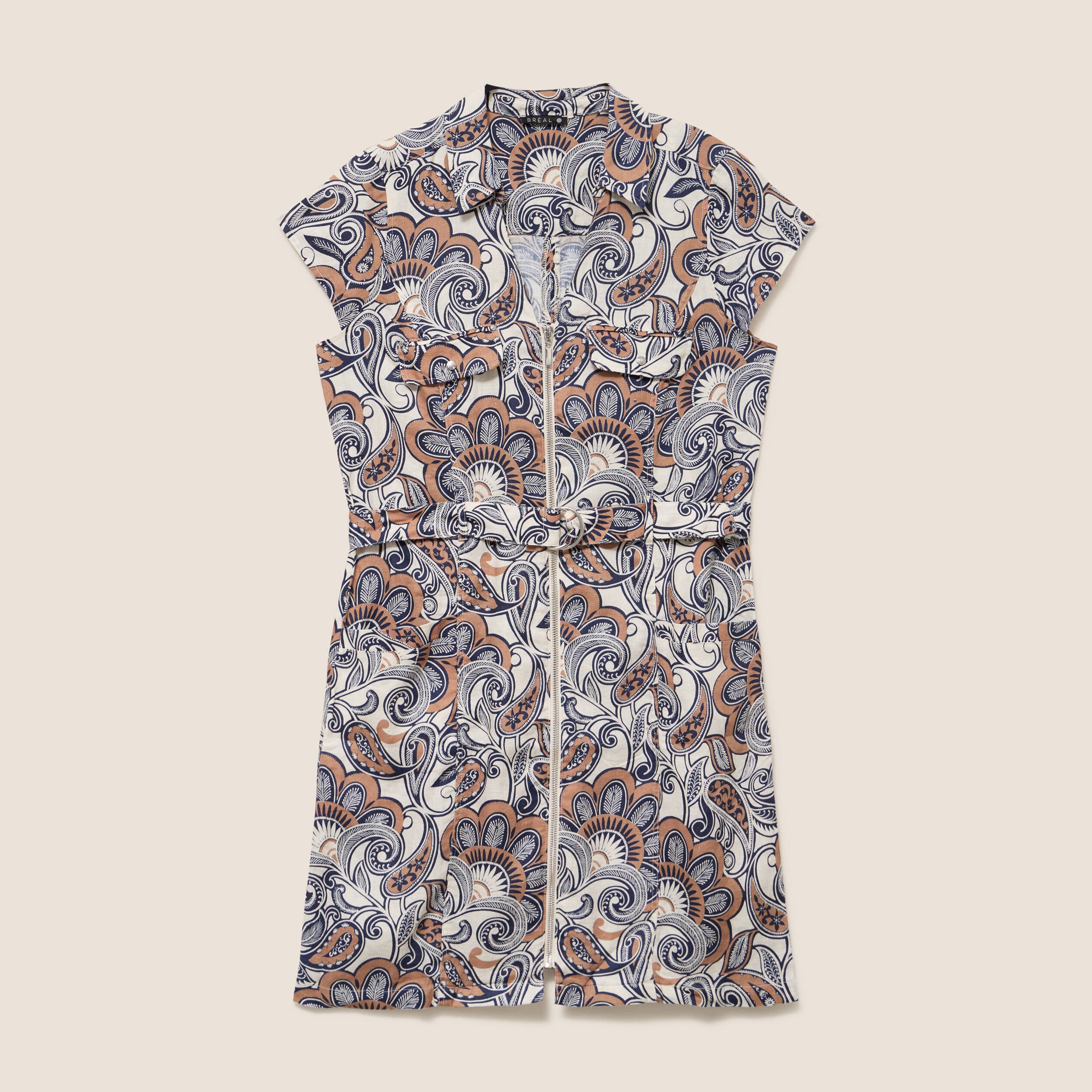 Robe droite zipp&eacute;e marron femme