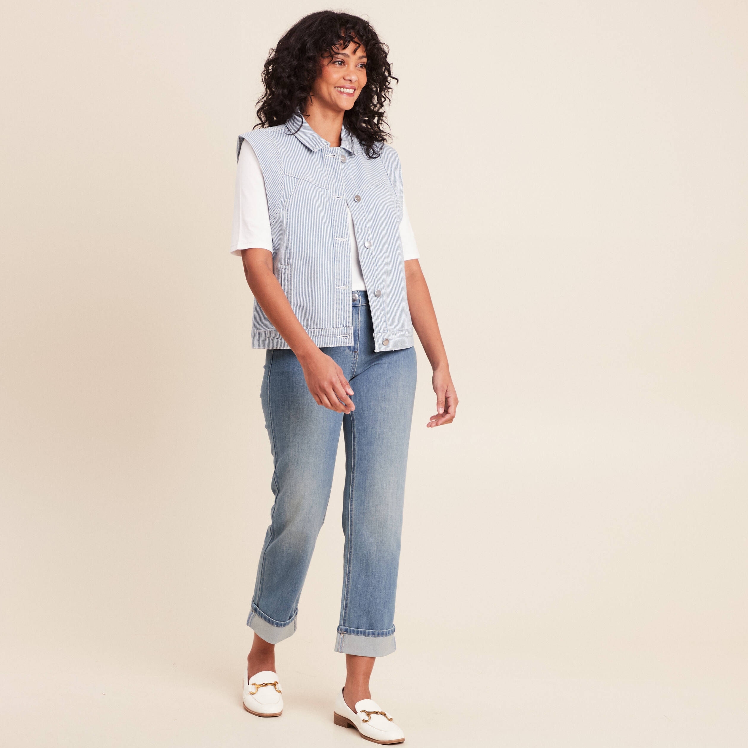 Jean coupe mom 7/8&egrave;me denim double stone femme