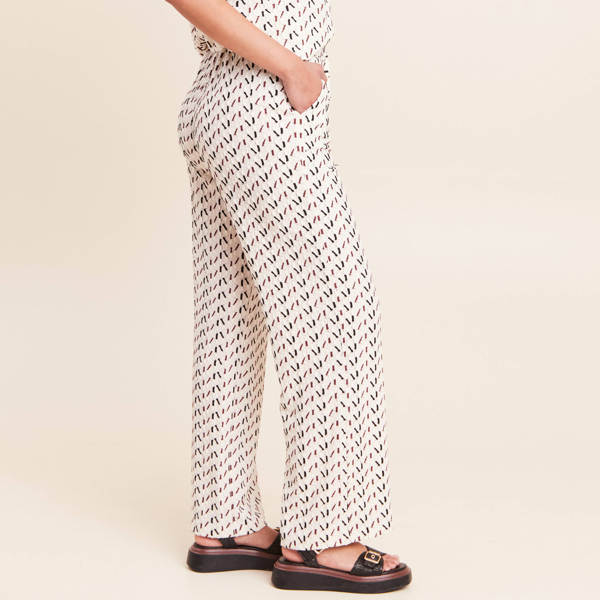 Pantalon large taille haute blanc femme