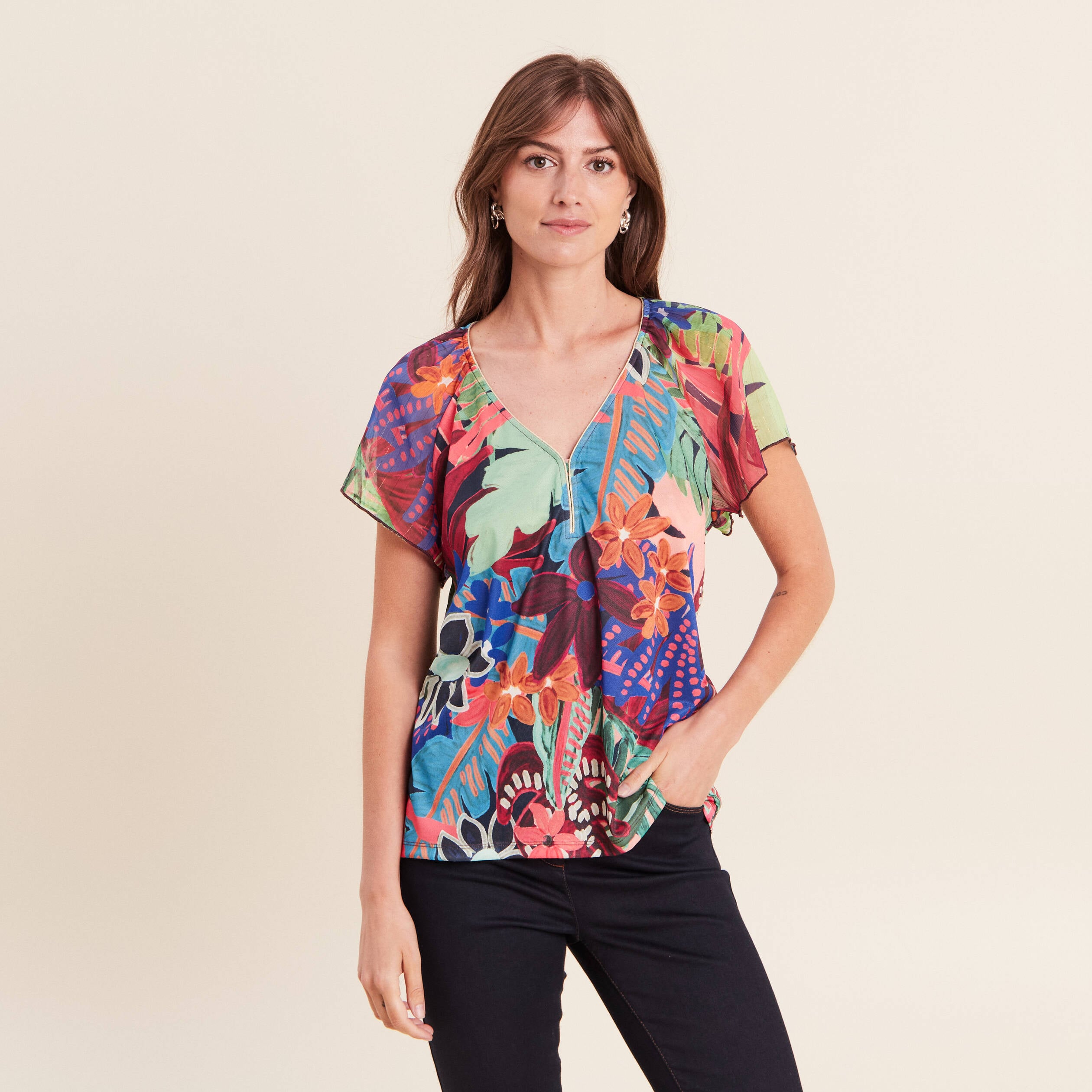 T-shirt manches courtes multicolore femme