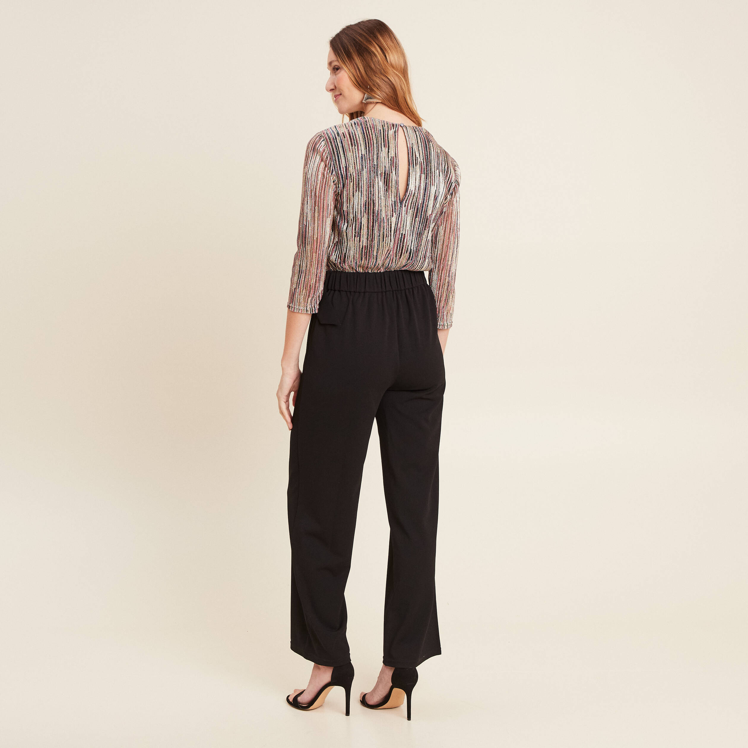 Combinaison pantalon paillet&eacute;e rose femme