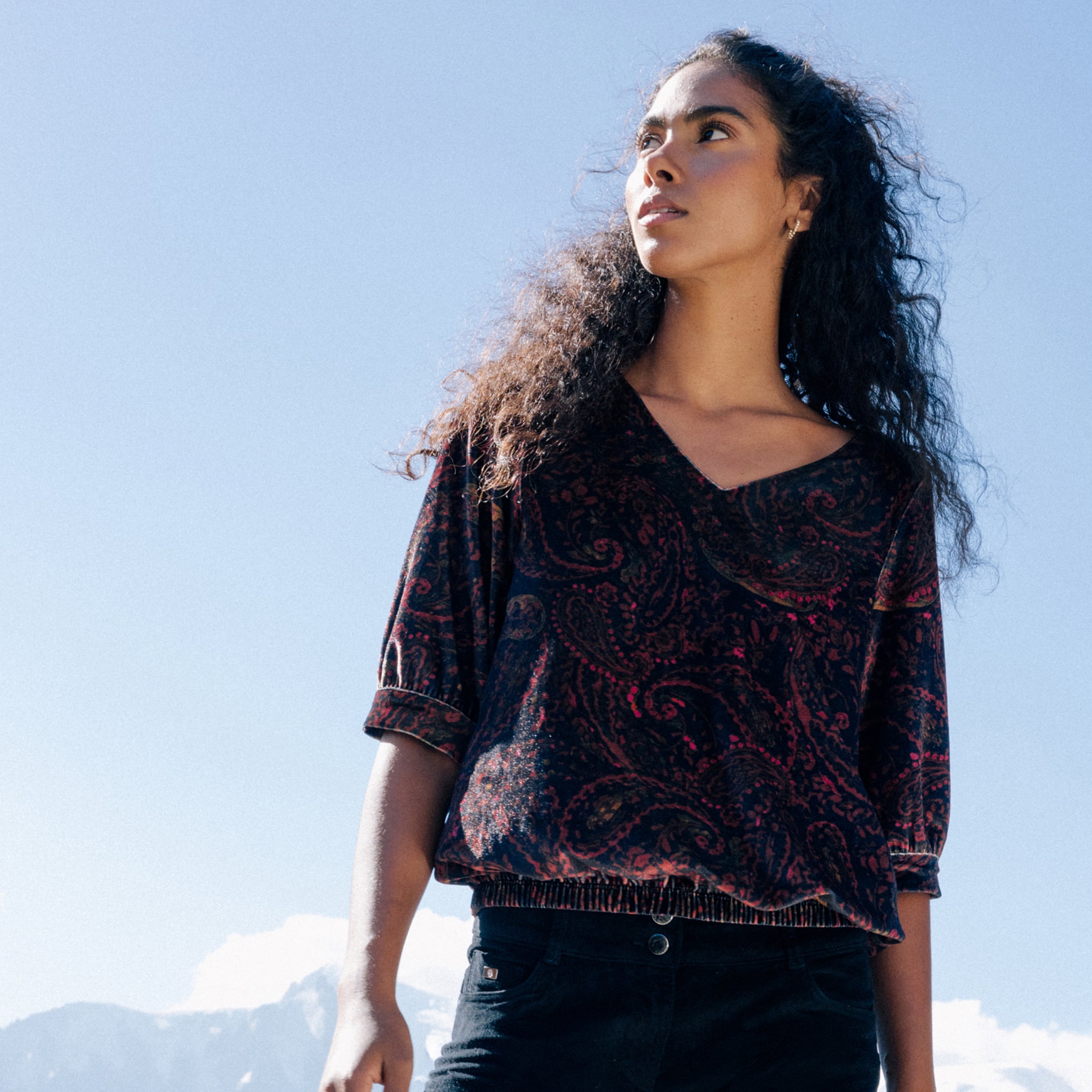 Blouse doubl&eacute;e marron femme
