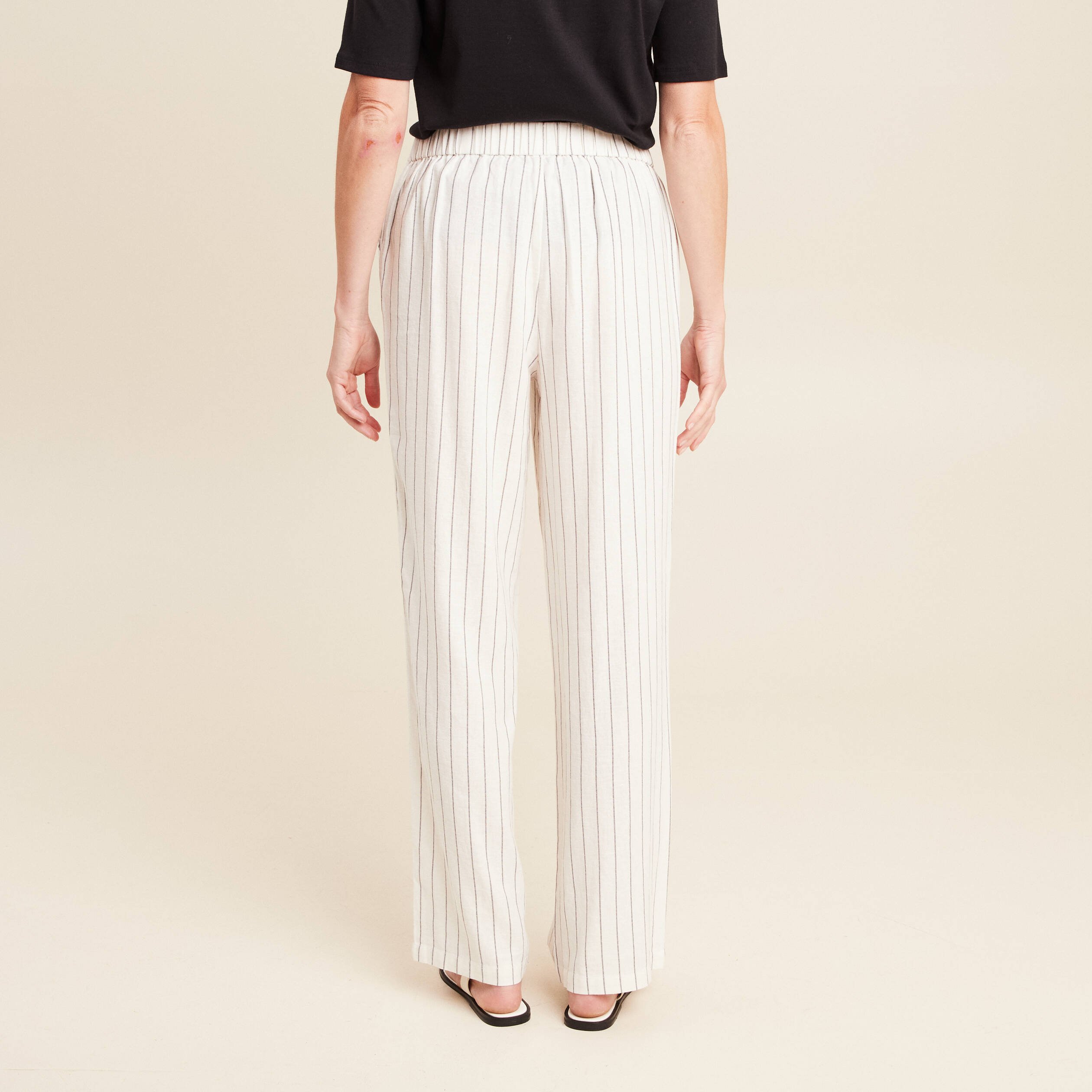 pantalon taille haute aspect lin blanc femme Pantalon taille haute aspect lin blanc femme