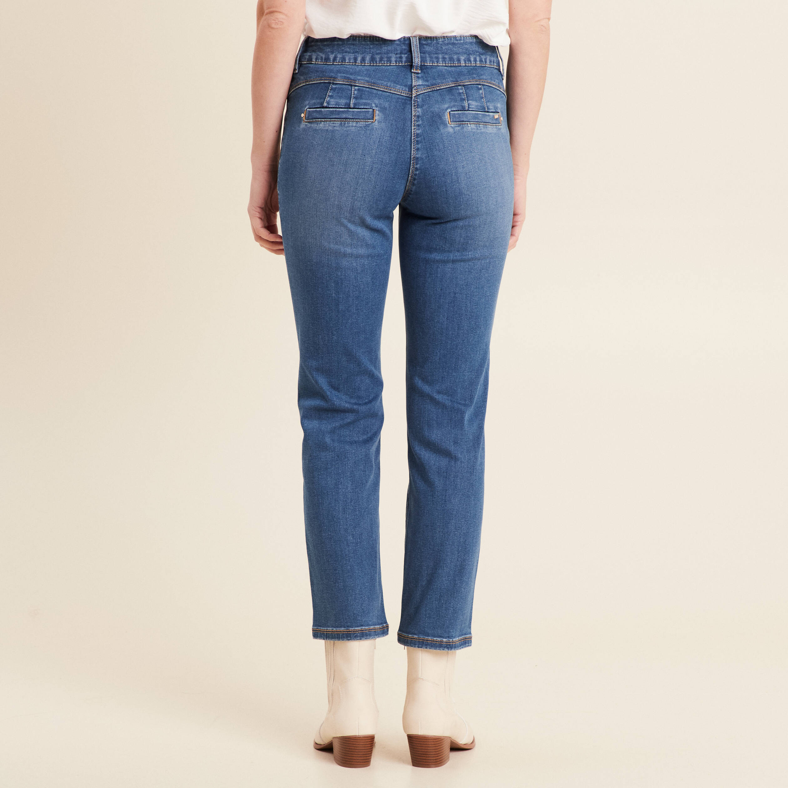 jean droit 78eme a pont denim stone femme Jean droit 7/8ème à pont denim stone femme