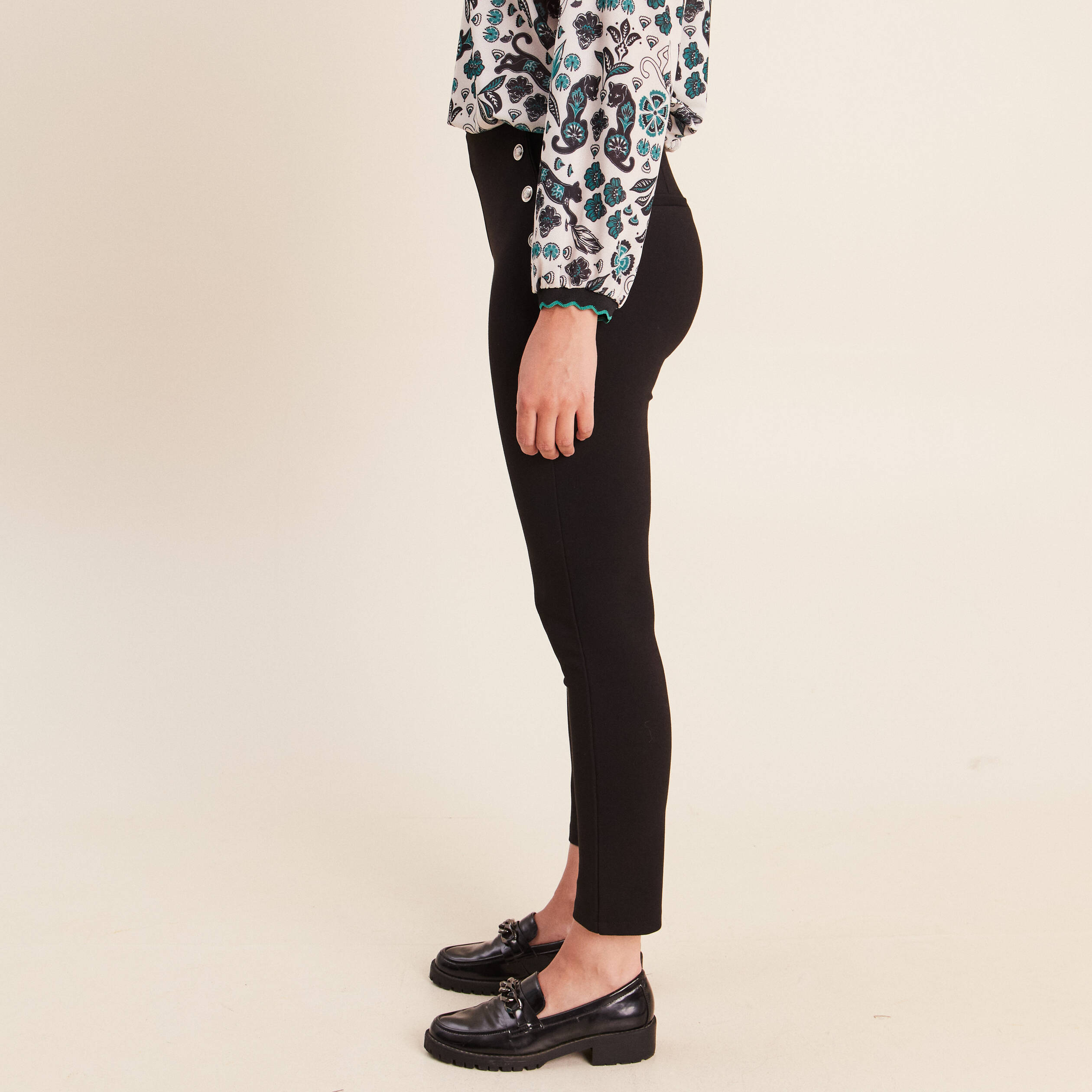 Legging 7/8&egrave;me taille bascul&eacute;e en maille noir femme