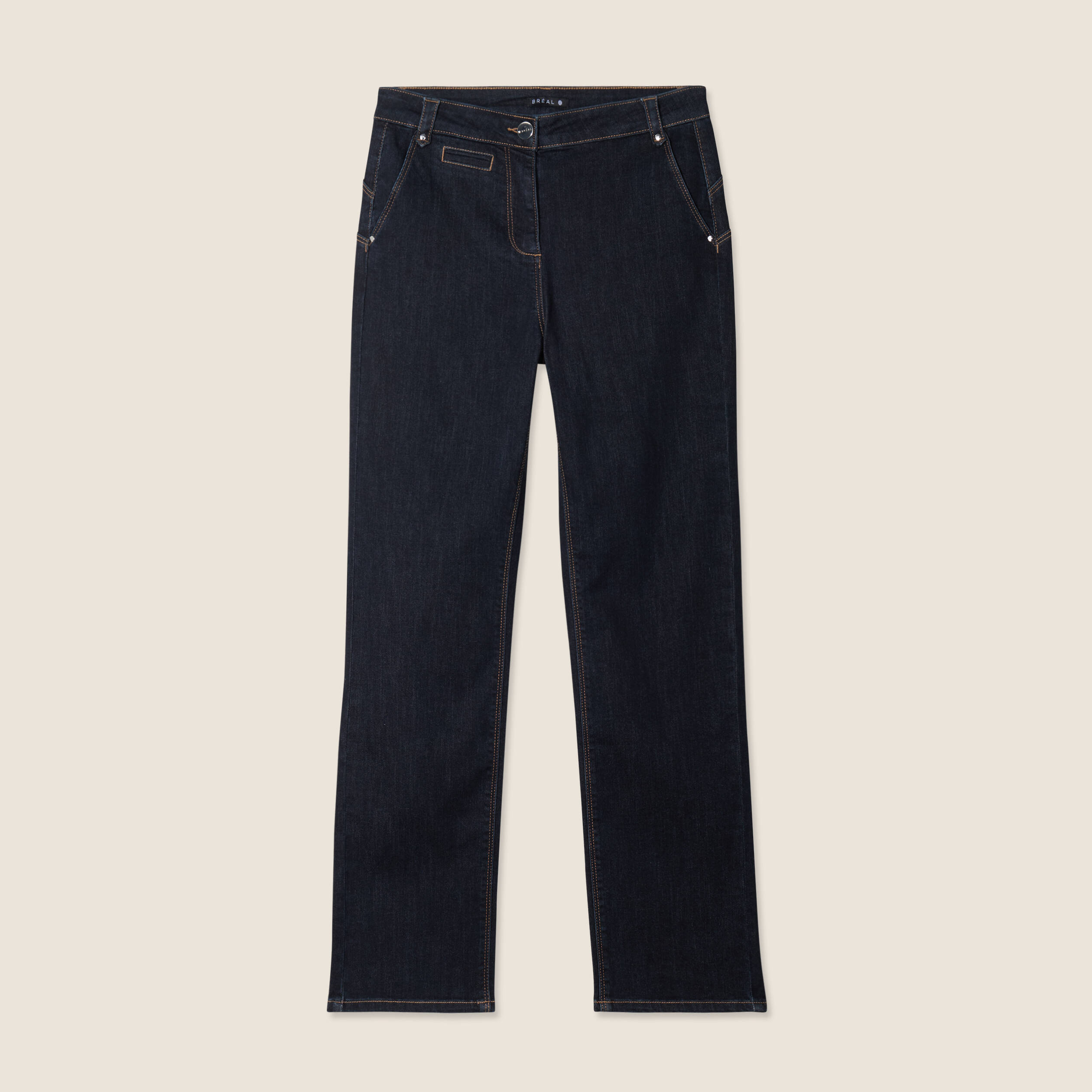 Jean droit taille haute long denim brut femme