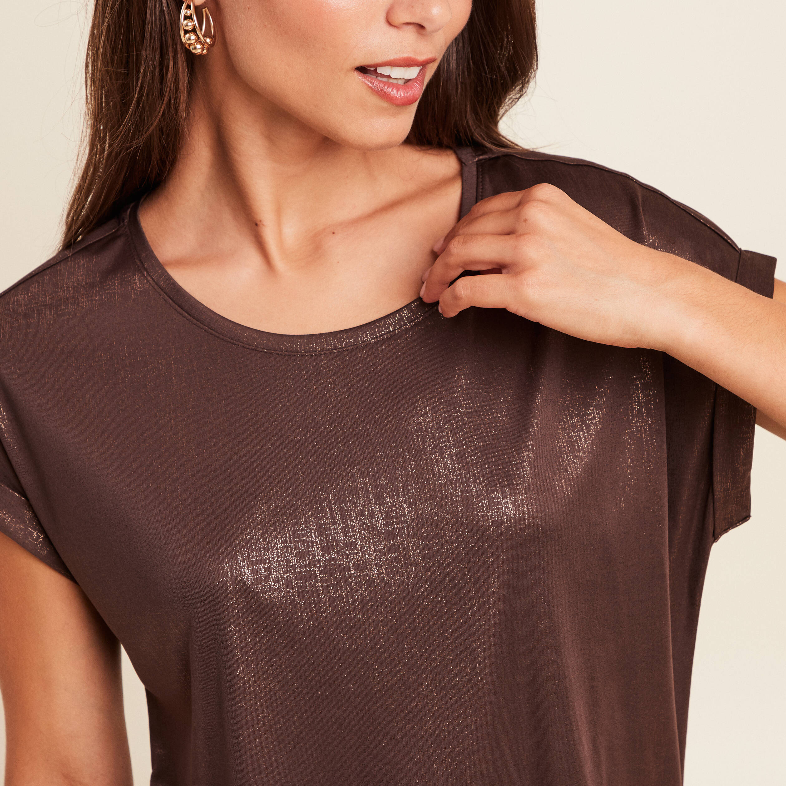 t shirt manches courtes marron femme T-shirt manches courtes marron femme