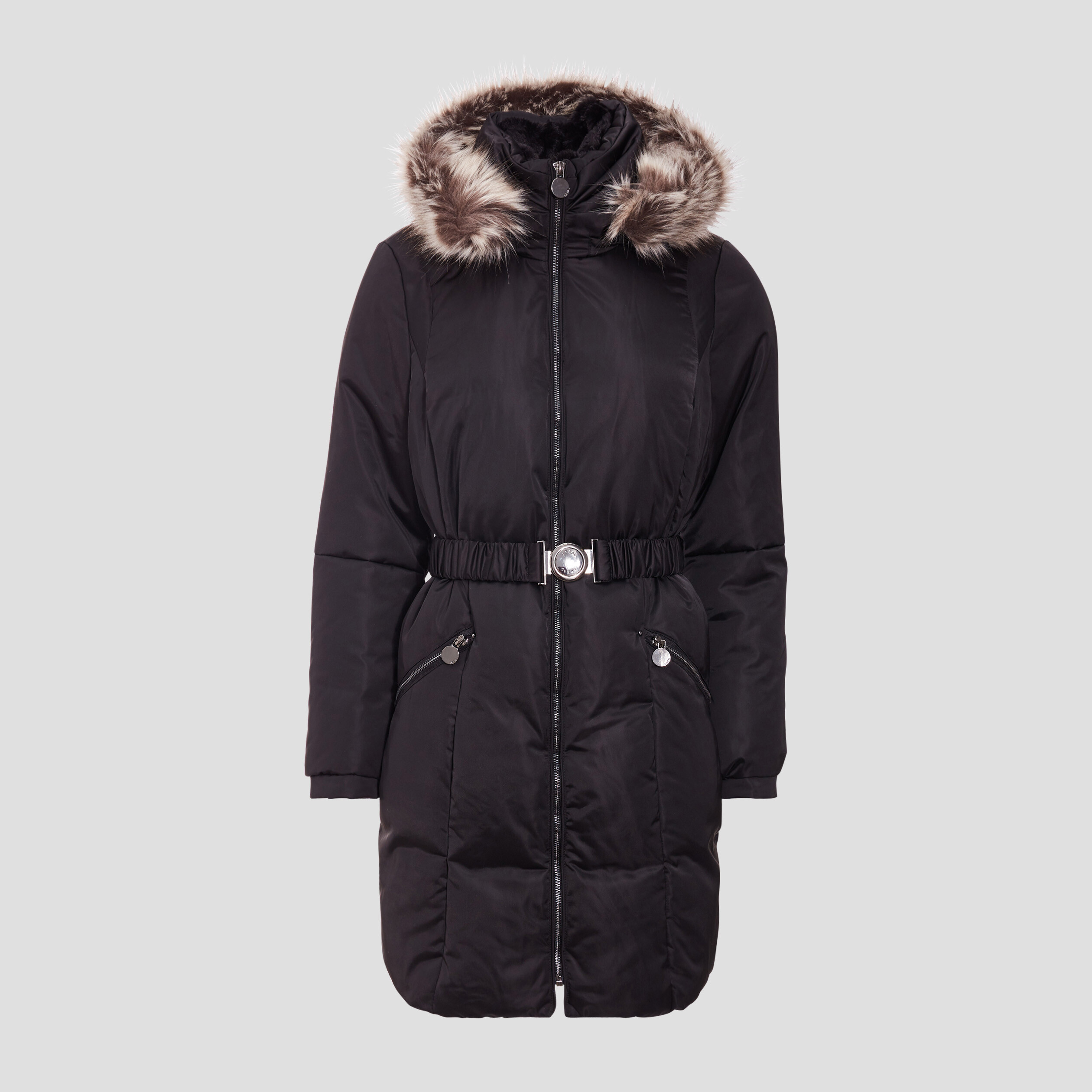 Doudoune droite ceinturée déperlante noir femme