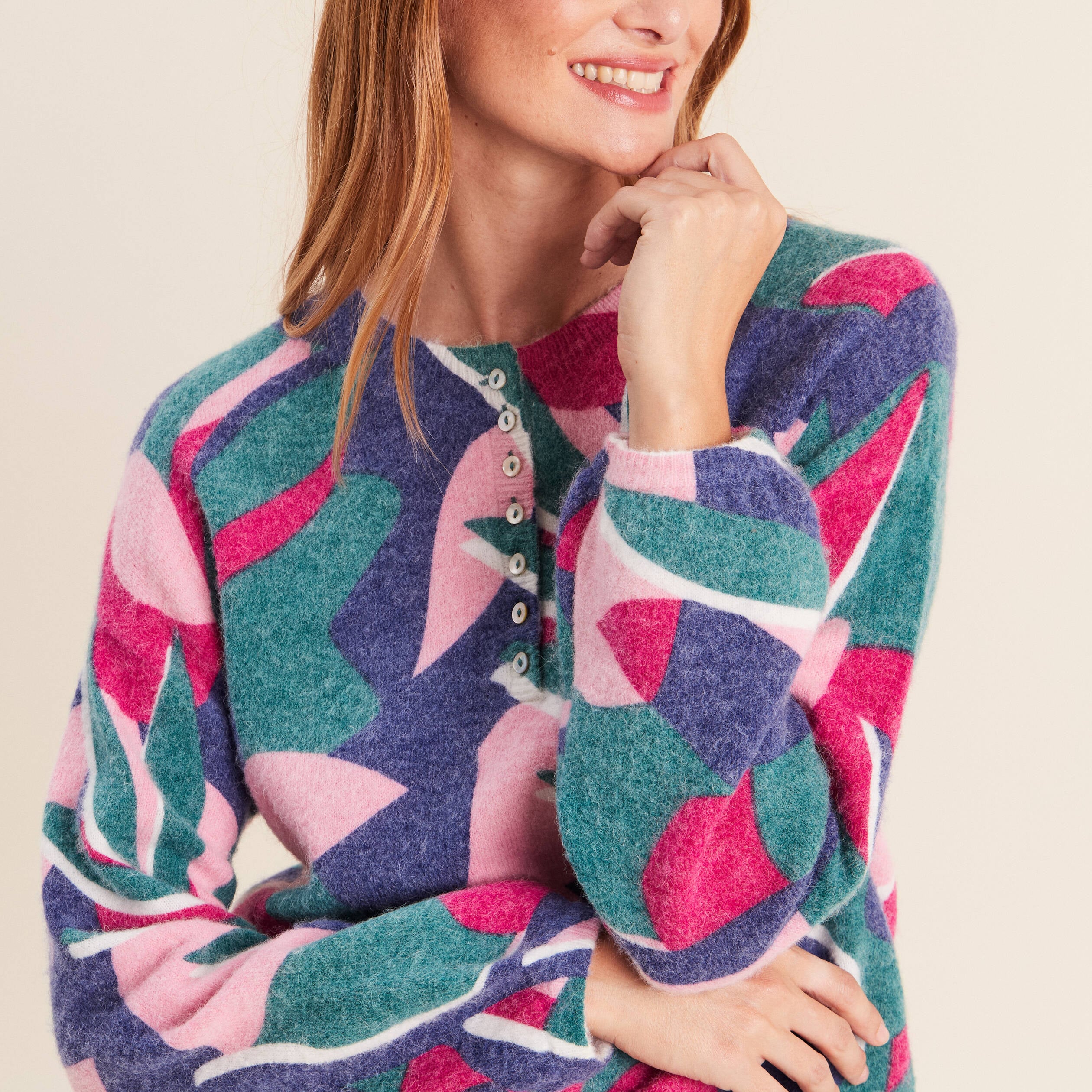 Pull col tunisien bleu femme