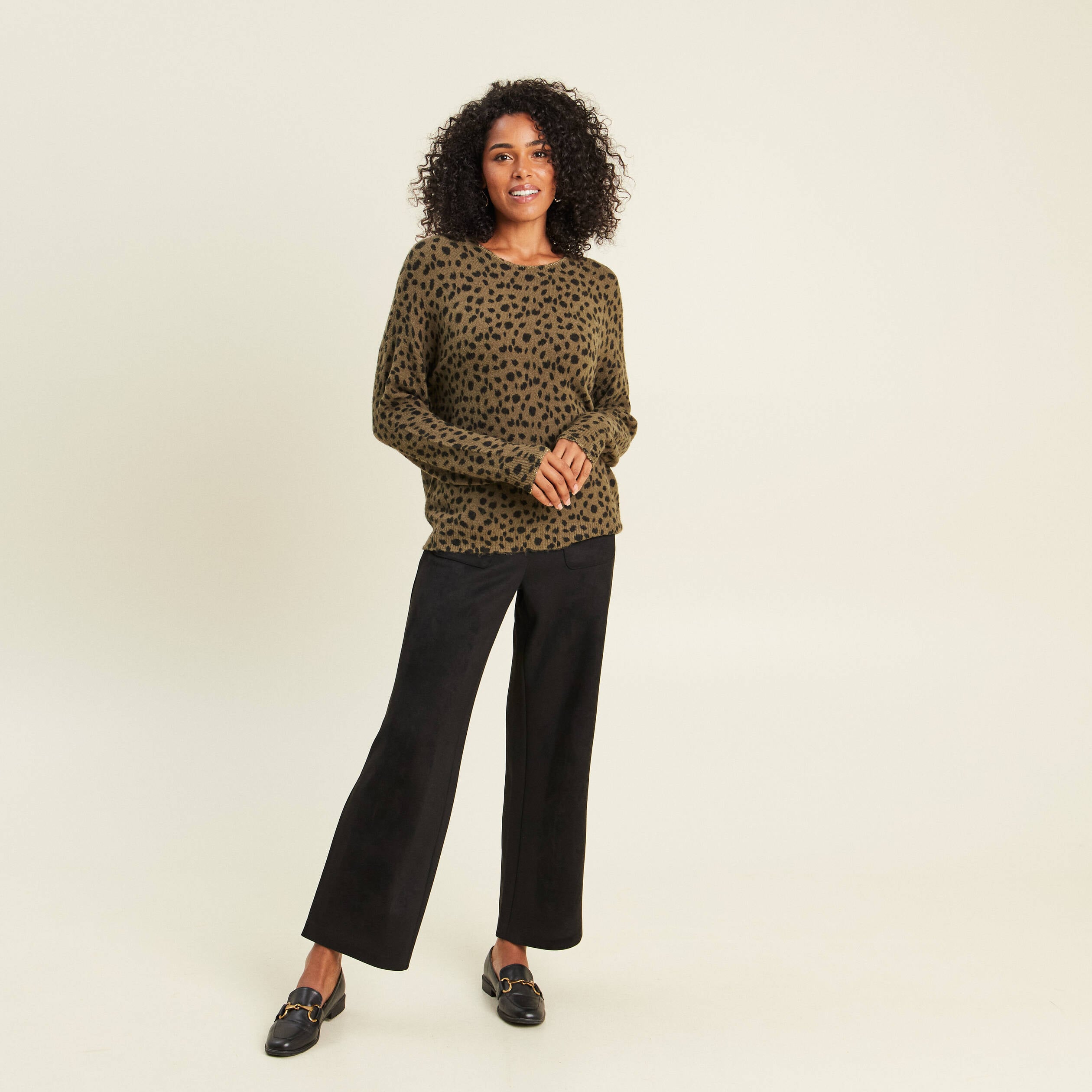 Pantalon aspect daim noir femme