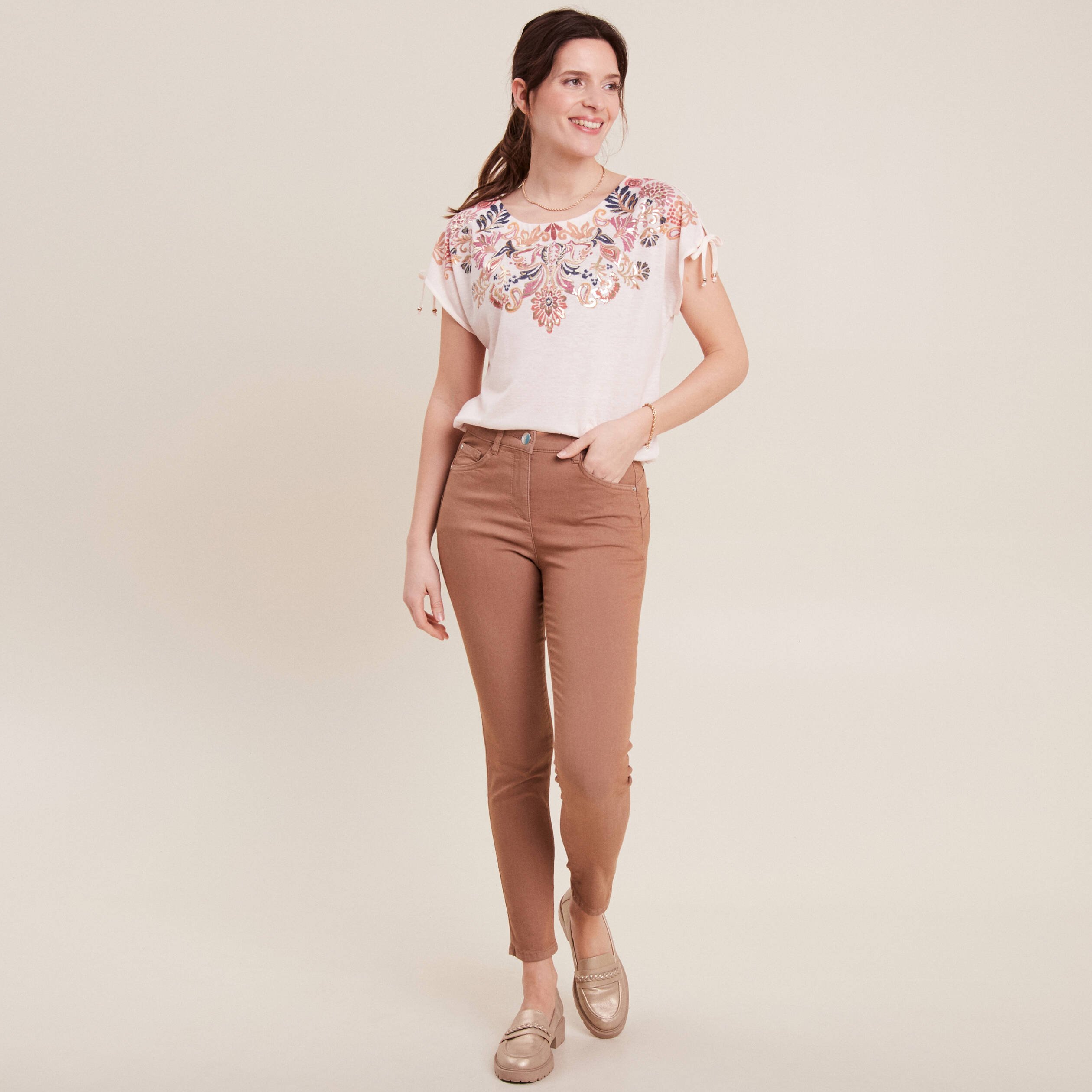 pantalon leger taille standard 78eme marron femme Pantalon léger taille standard 7/8ème marron femme