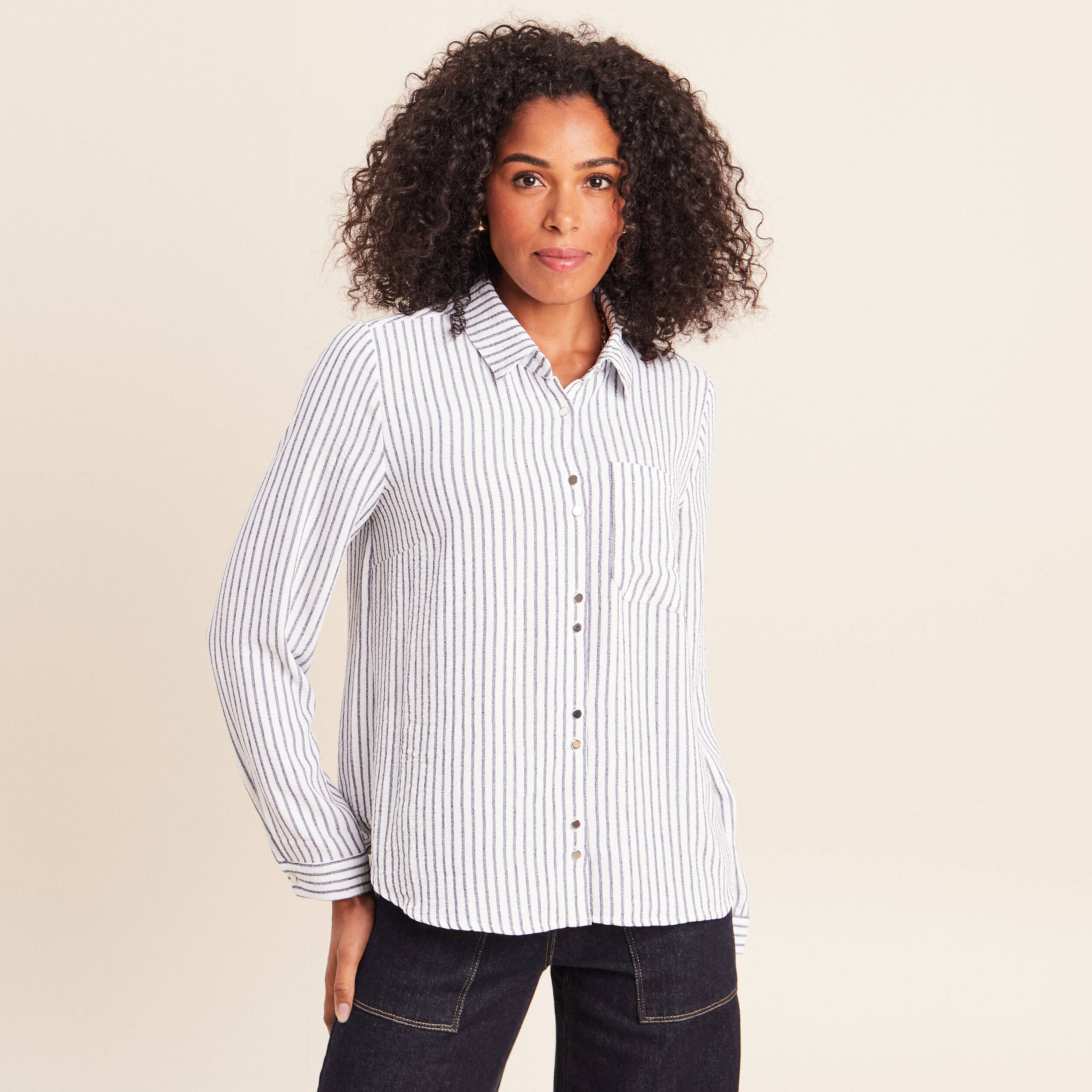 Chemise droite fluide manches longues bleu femme