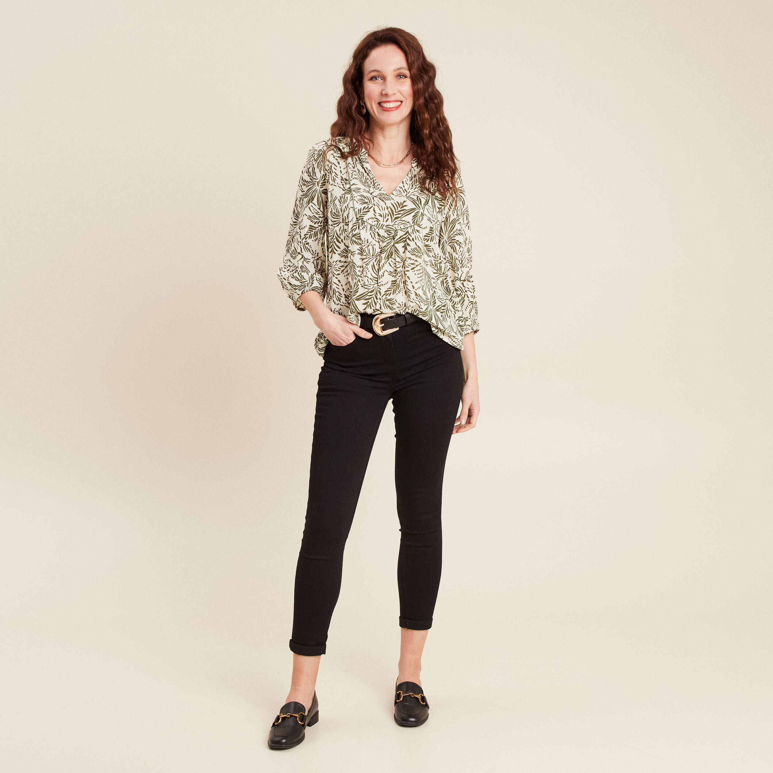 blouse manches 34 ecru femme Blouse manches 3/4 ecru femme