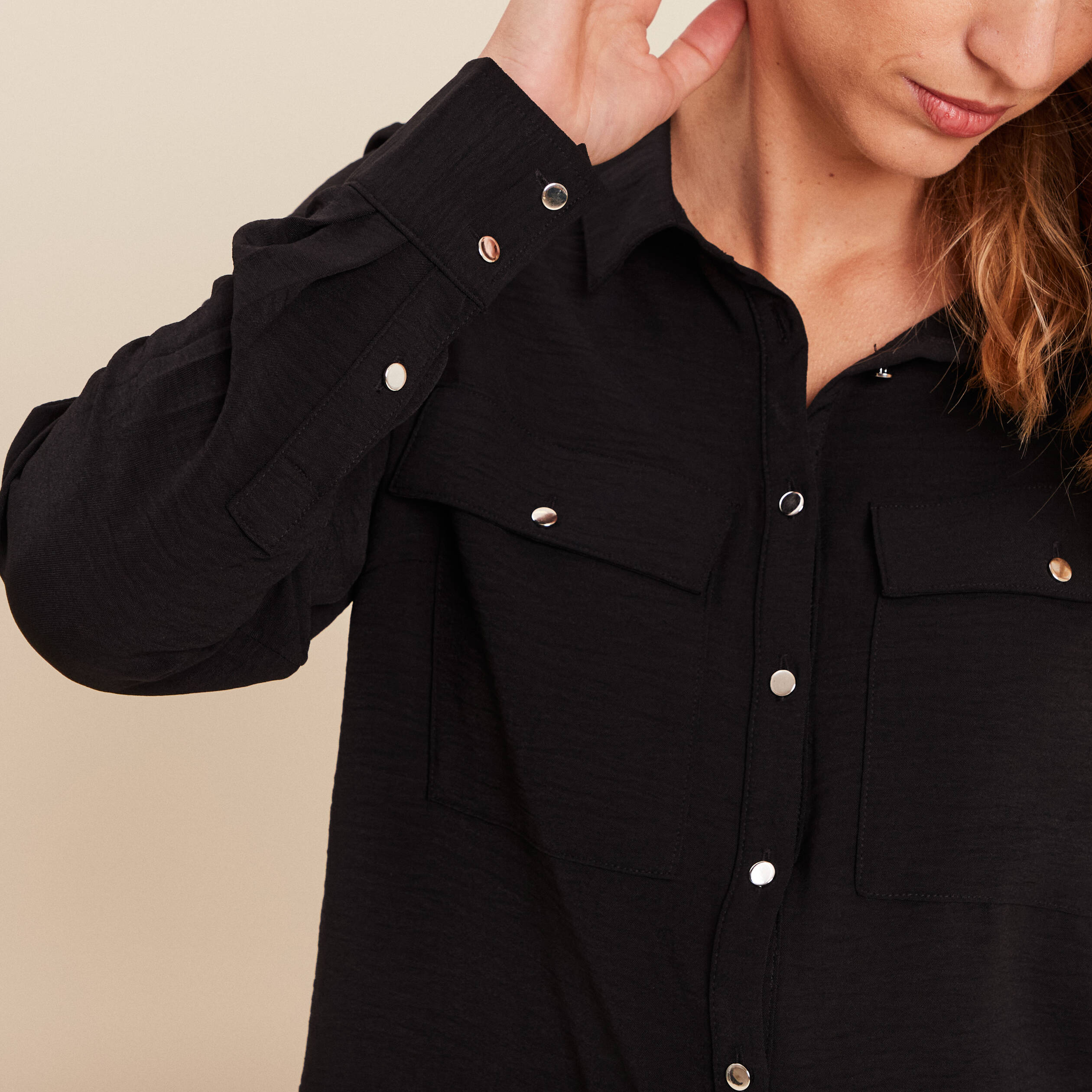 Chemise manches longues noir femme