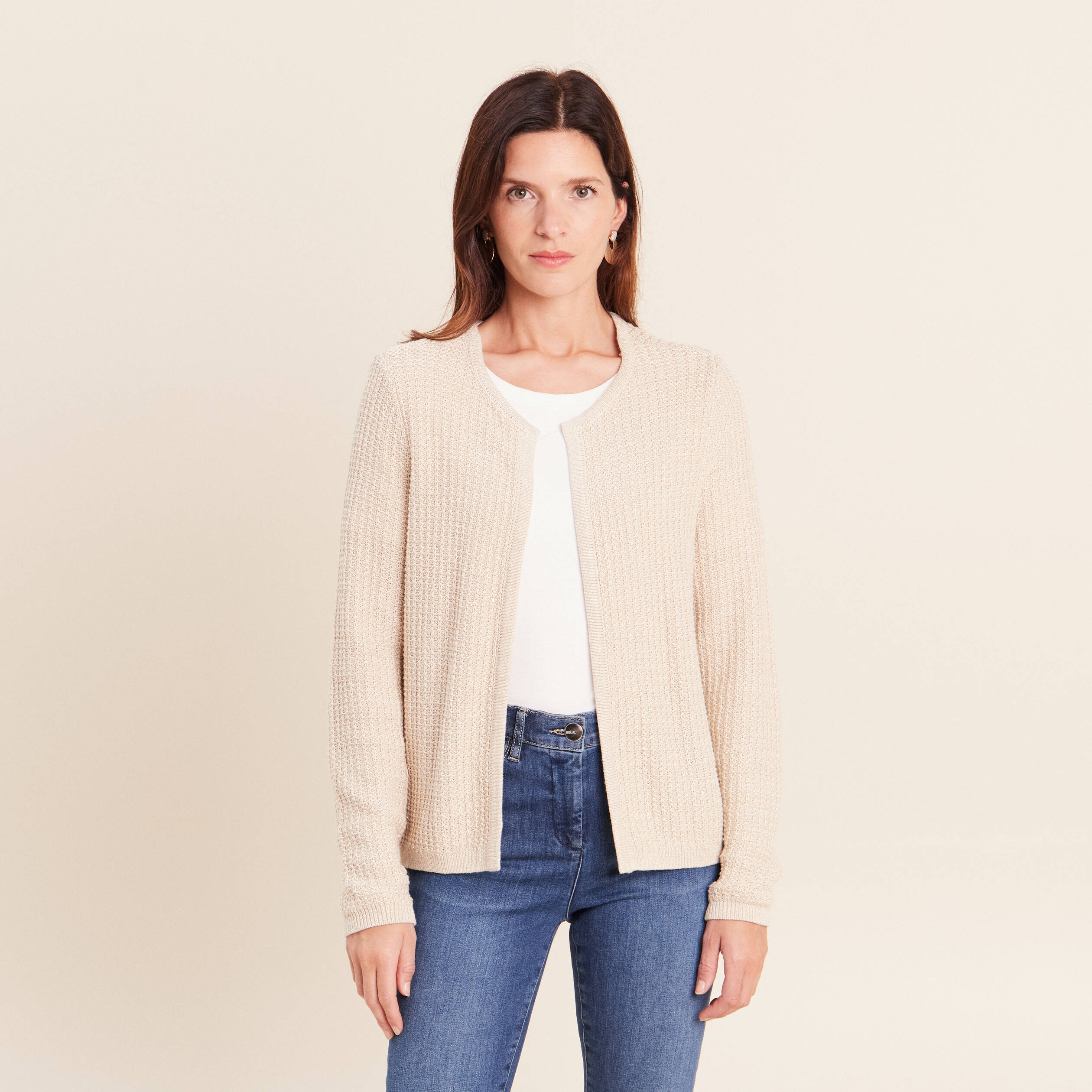 Gilet col rond couleur or femme