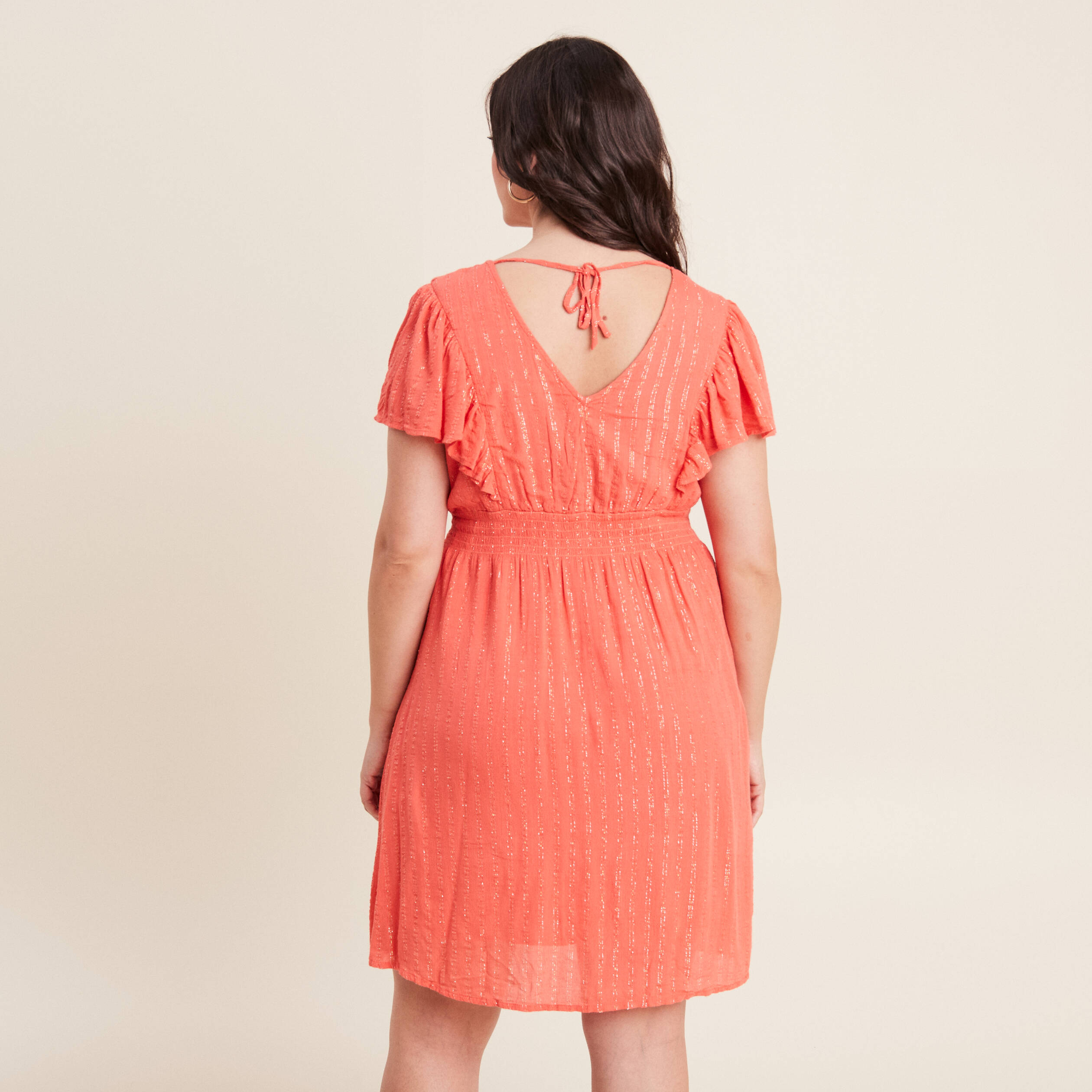 robe droite fluide smockee orange clair femme Robe droite fluide smockée orange clair femme