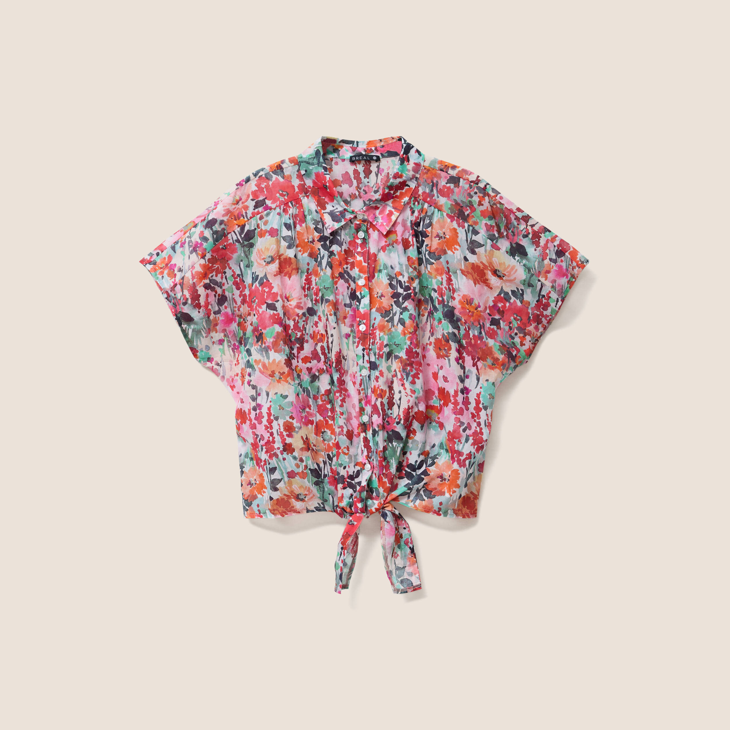 Chemise droite courte manches courtes multicolore femme