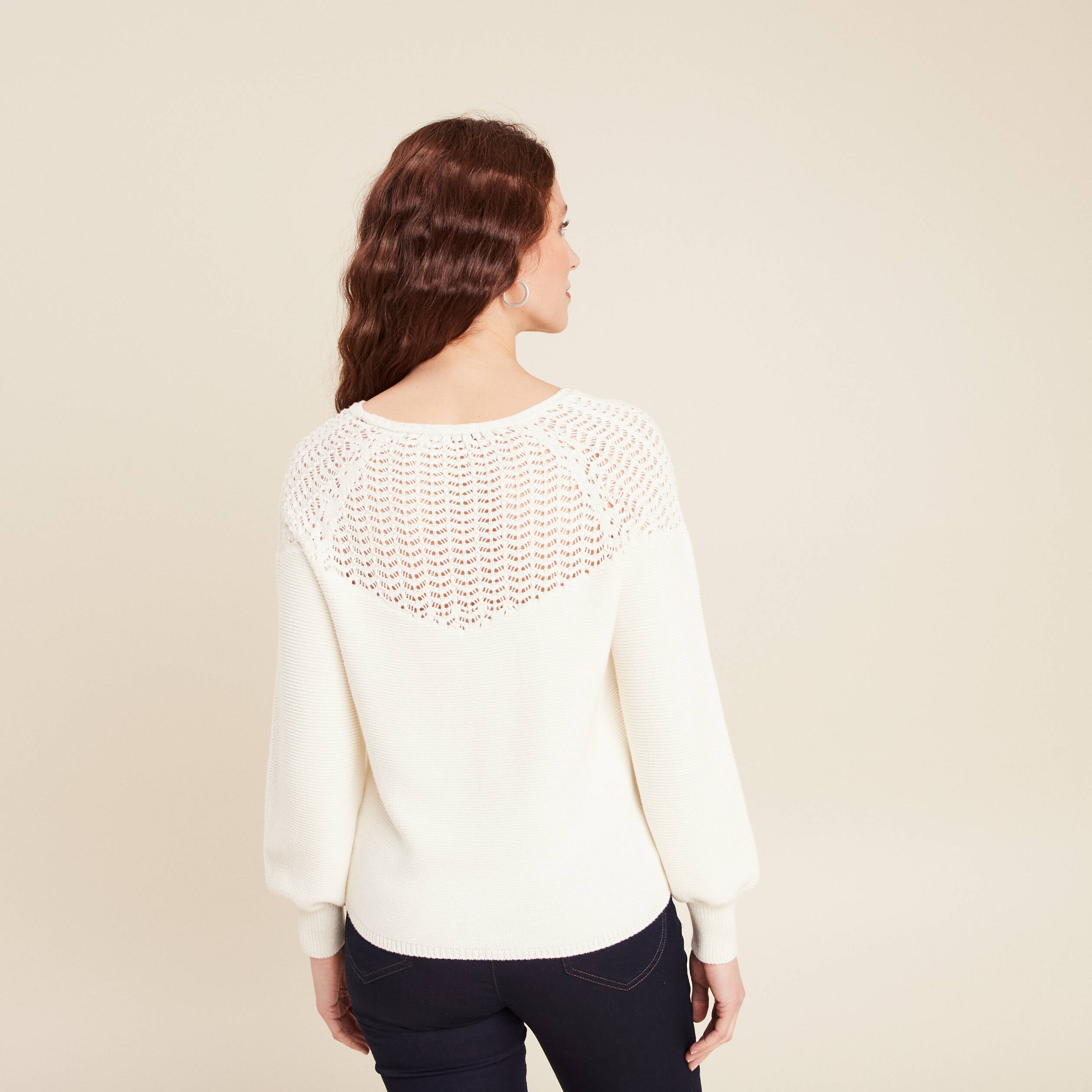 Pull confectionn&eacute; en France ecru femme