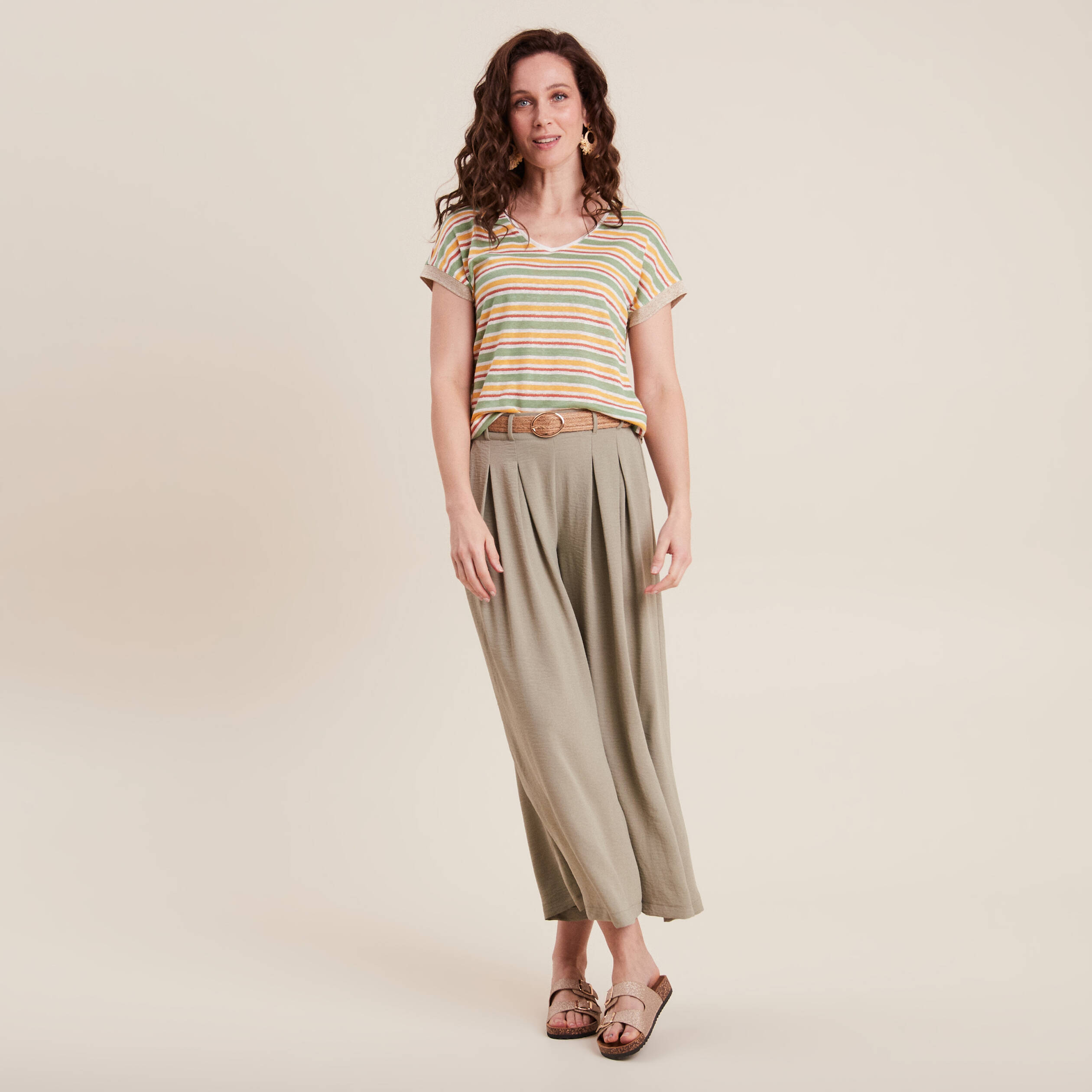 pantalon jupe culotte large vert clair femme Pantalon jupe-culotte large vert clair femme