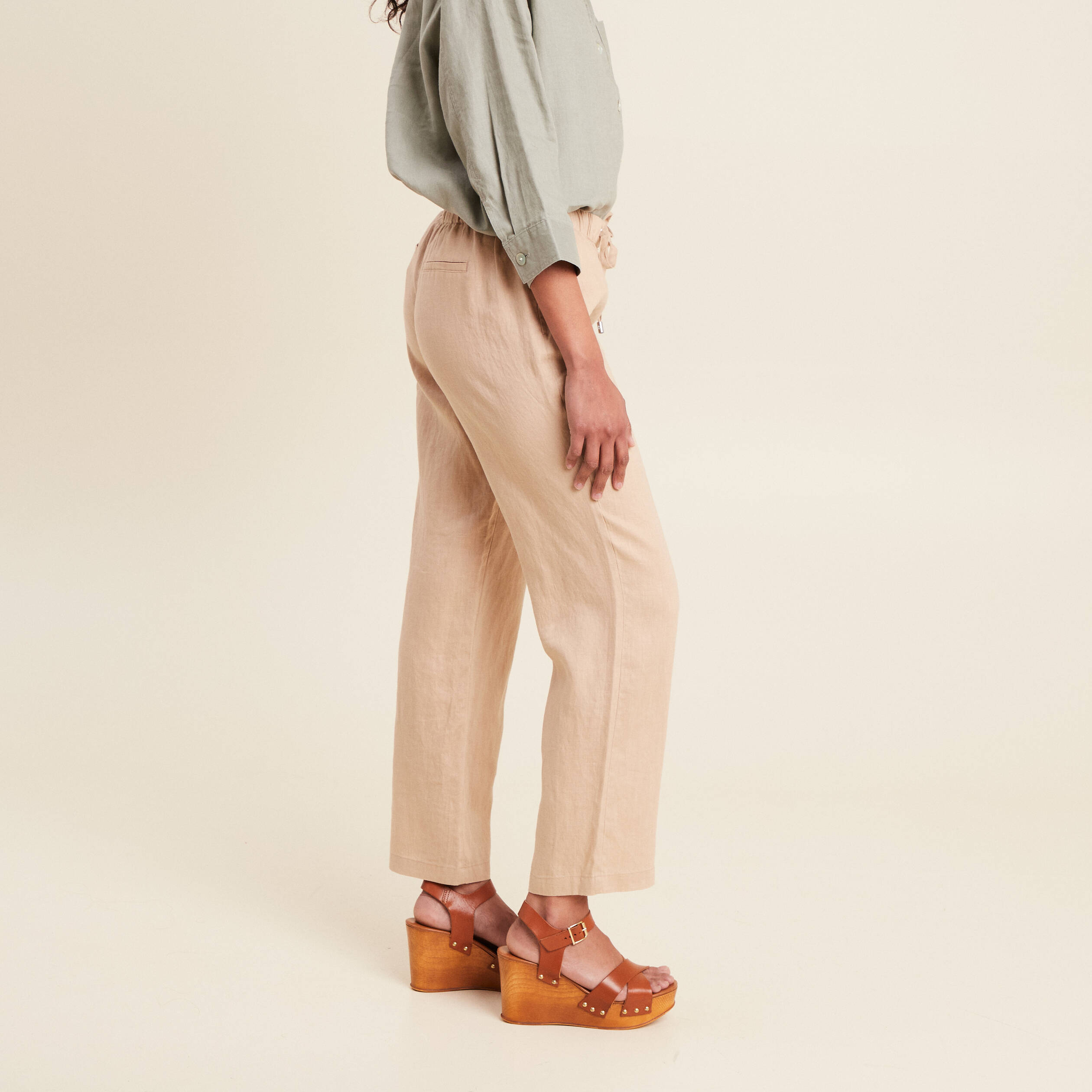 pantalon flou 78eme en lin sable femme Pantalon flou 7/8ème en lin sable femme