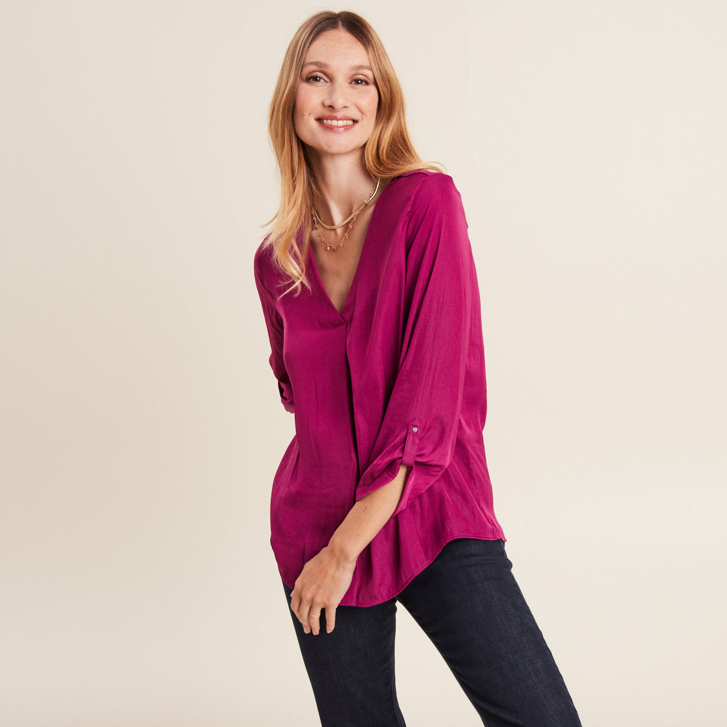 Blouse manches 3/4 violet femme