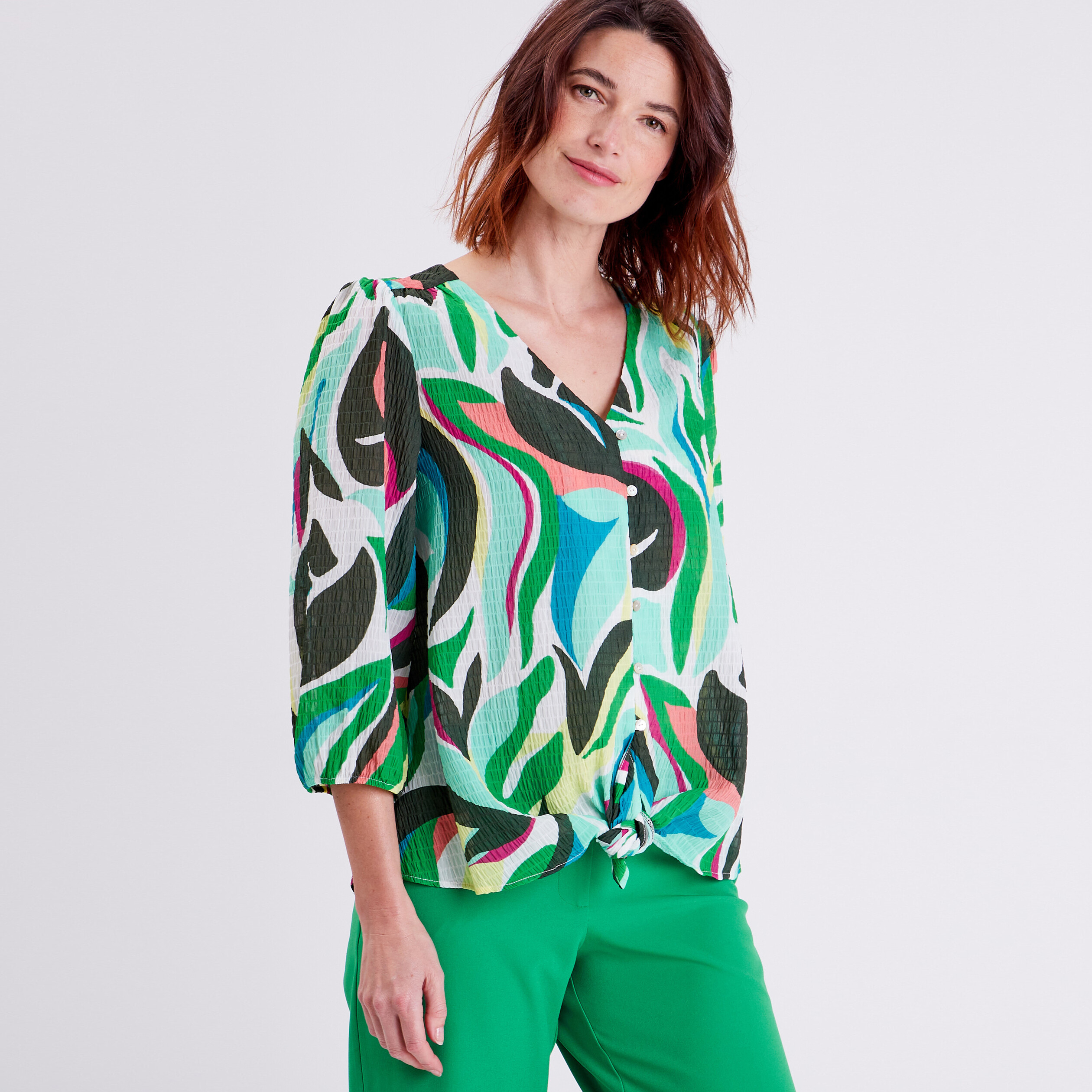 chemise manches 34 bleu femme Chemise manches 3/4 bleu femme