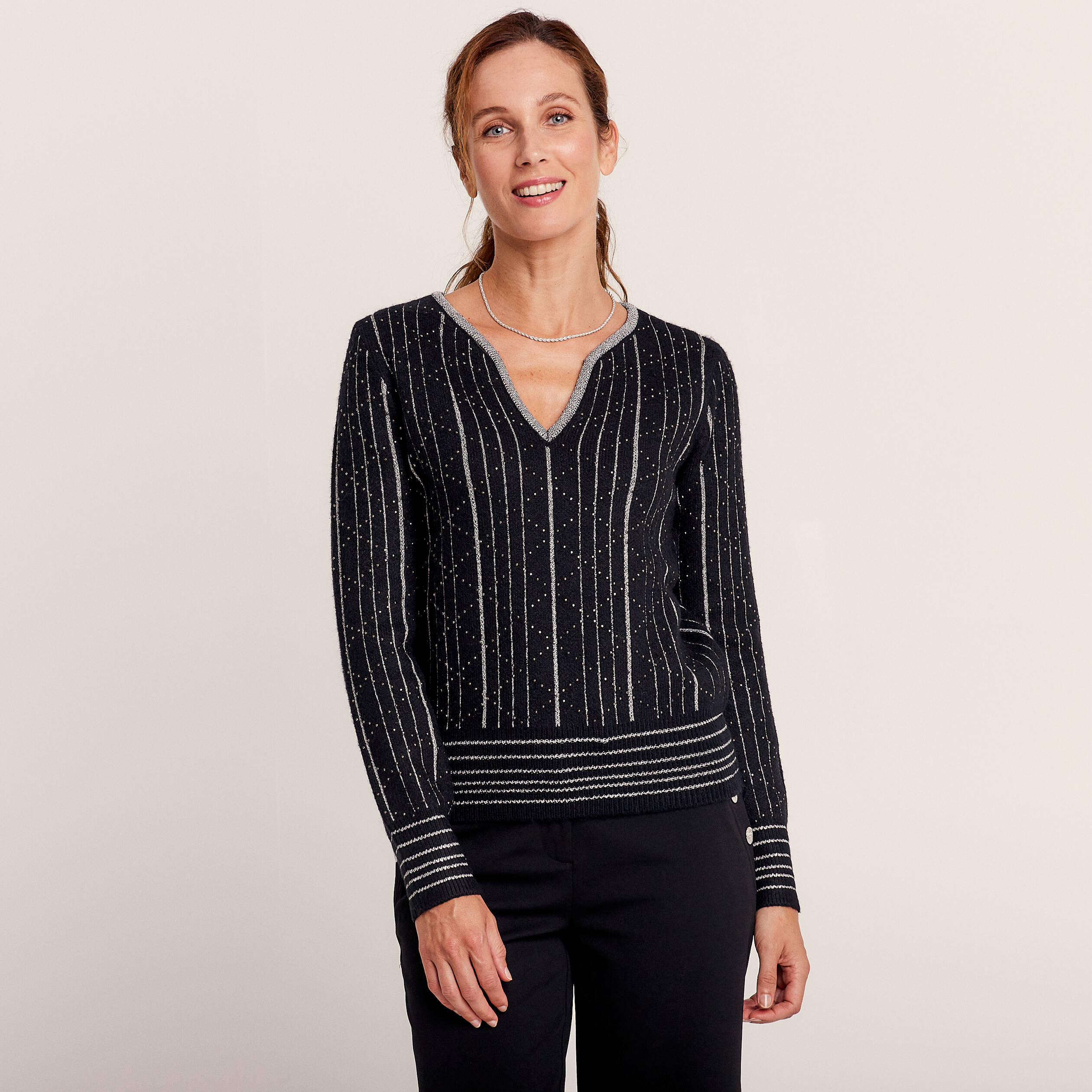 Pull Femme Noir Eberjey - Manches Longues - Taille S/P - Léger Peluchage