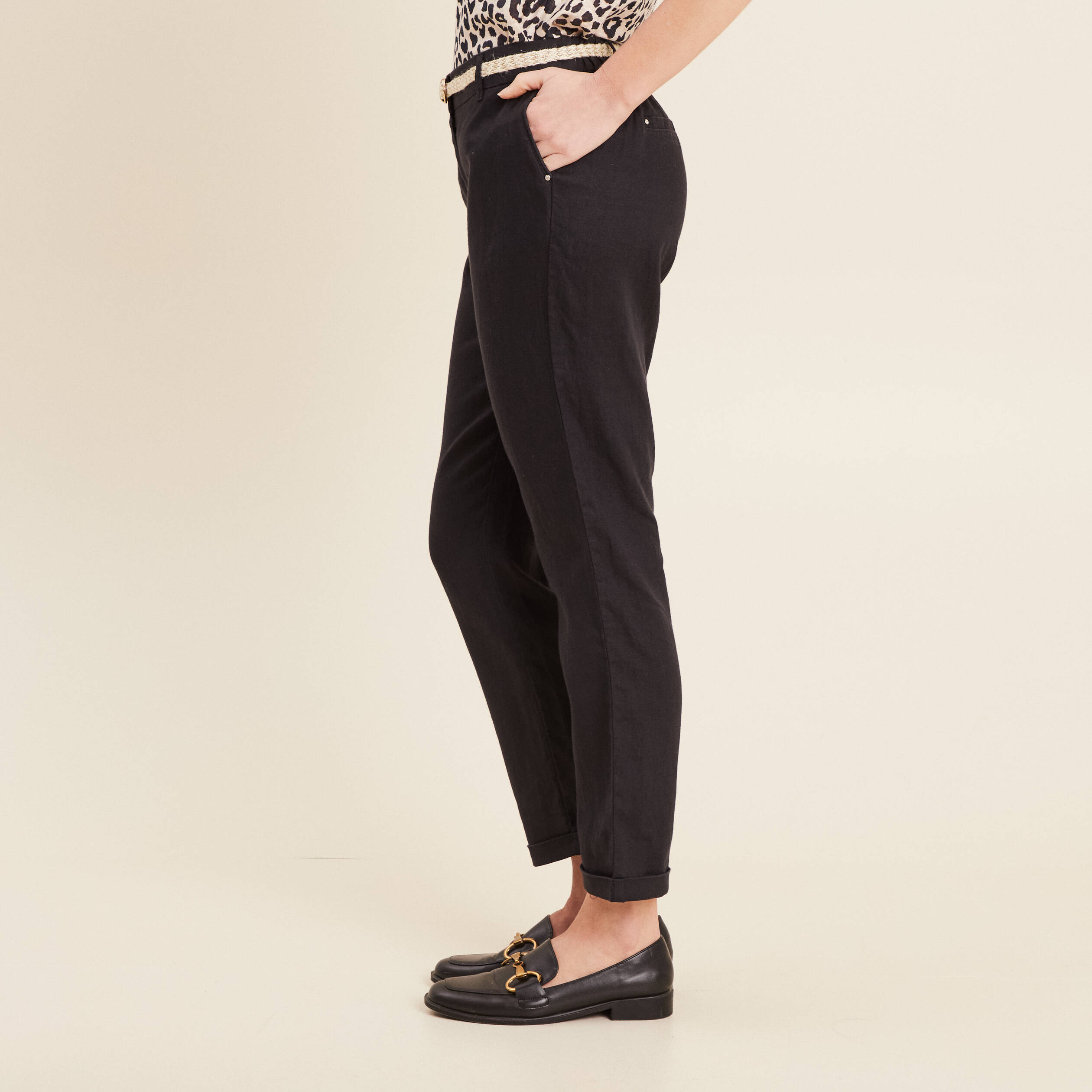 pantalon flou ceinture noir femme Pantalon flou ceinturé noir femme