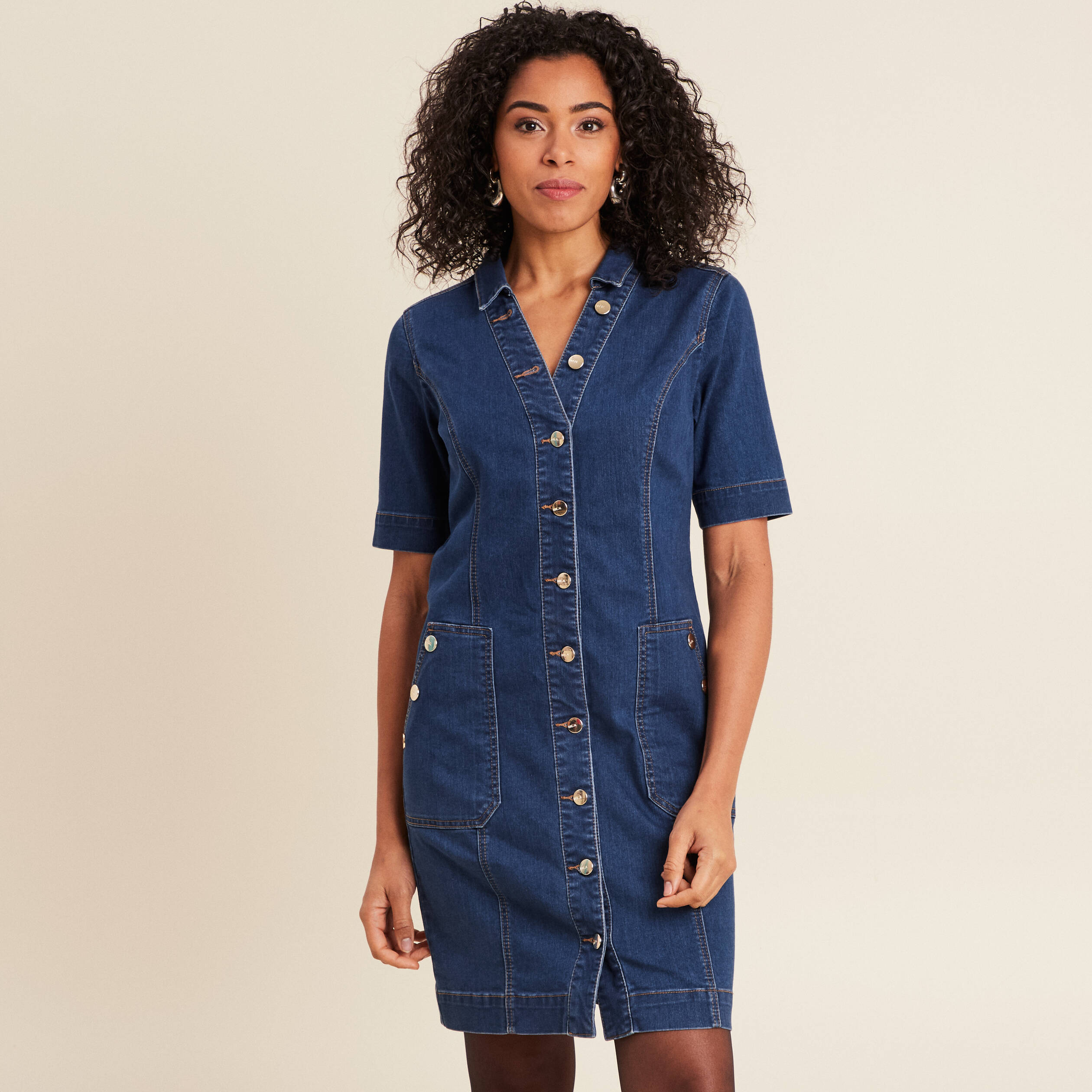 Robe droite en jean denim stone femme | Vibs