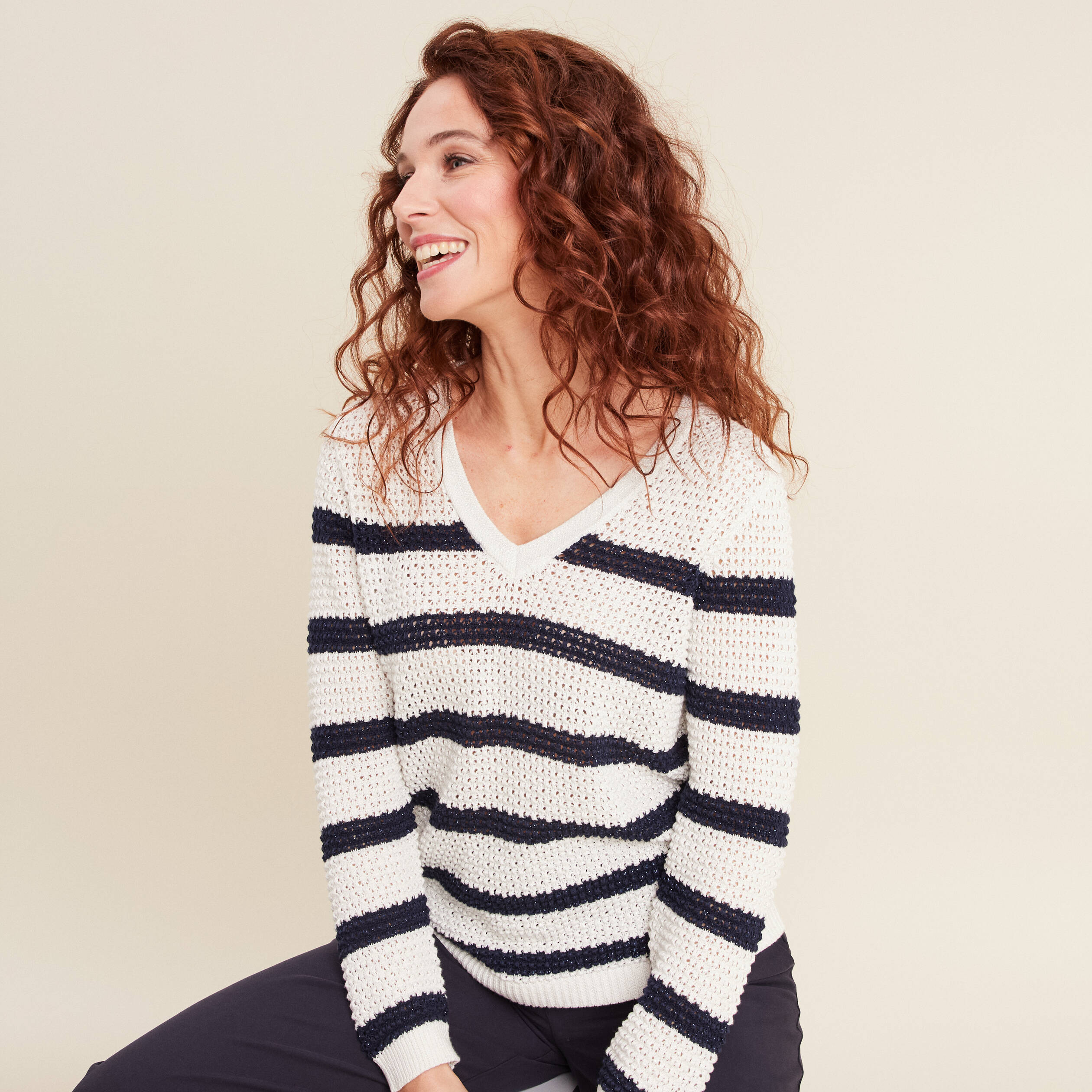 pull manches longues ajoure ecru femme Pull manches longues ajouré ecru femme