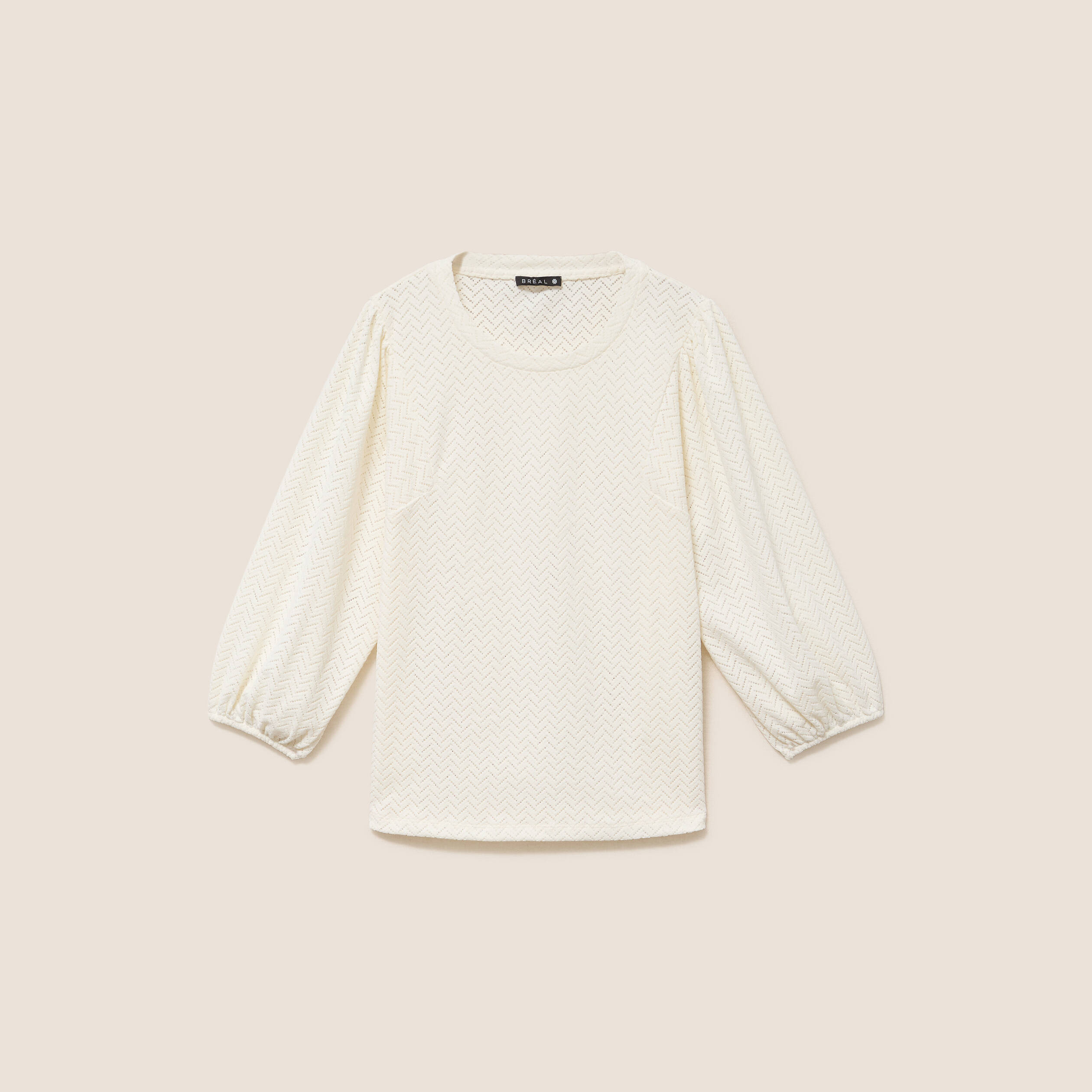 Blouse droite col rond manches 3/4 ecru femme