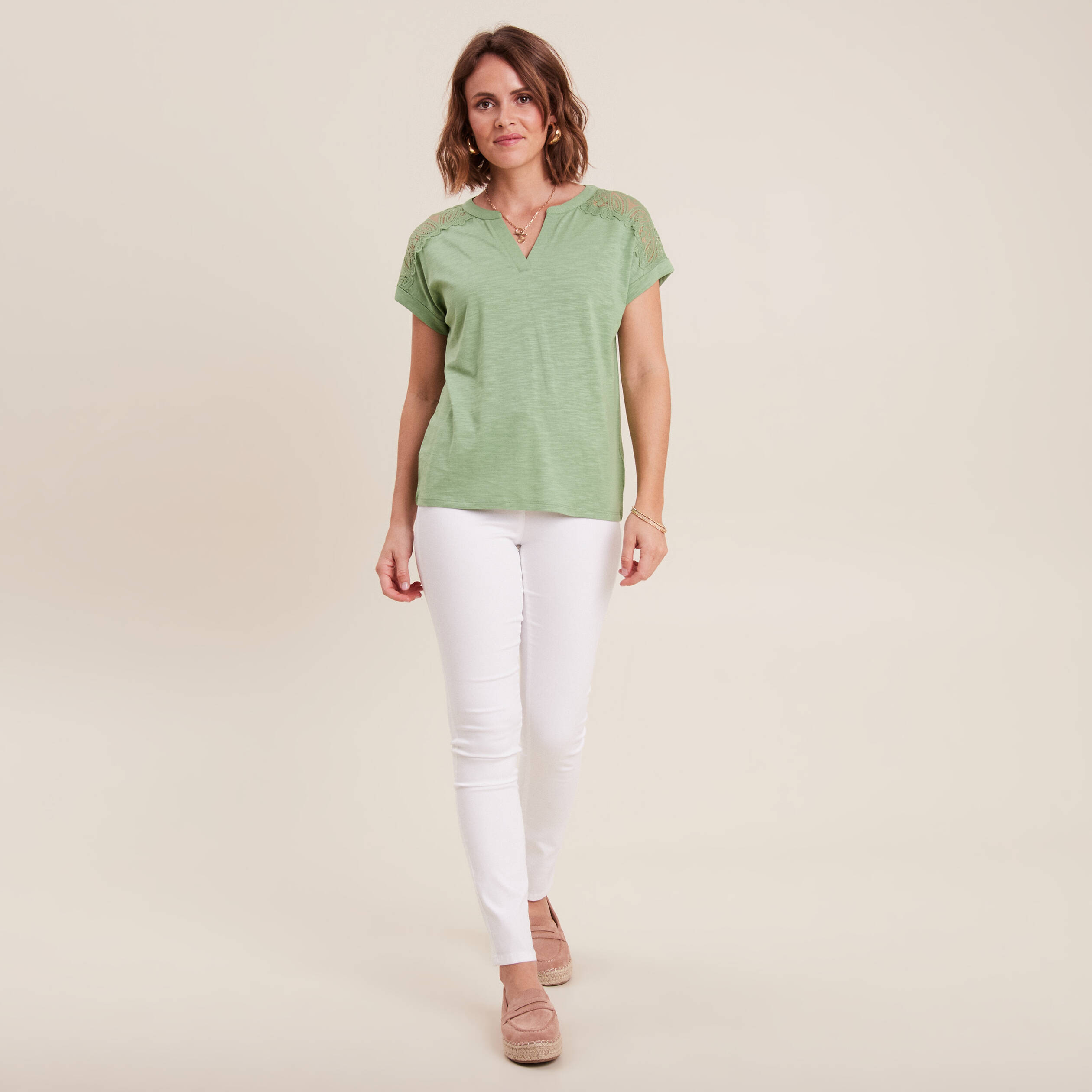 t shirt manches courtes vert olive femme T-shirt manches courtes vert olive femme