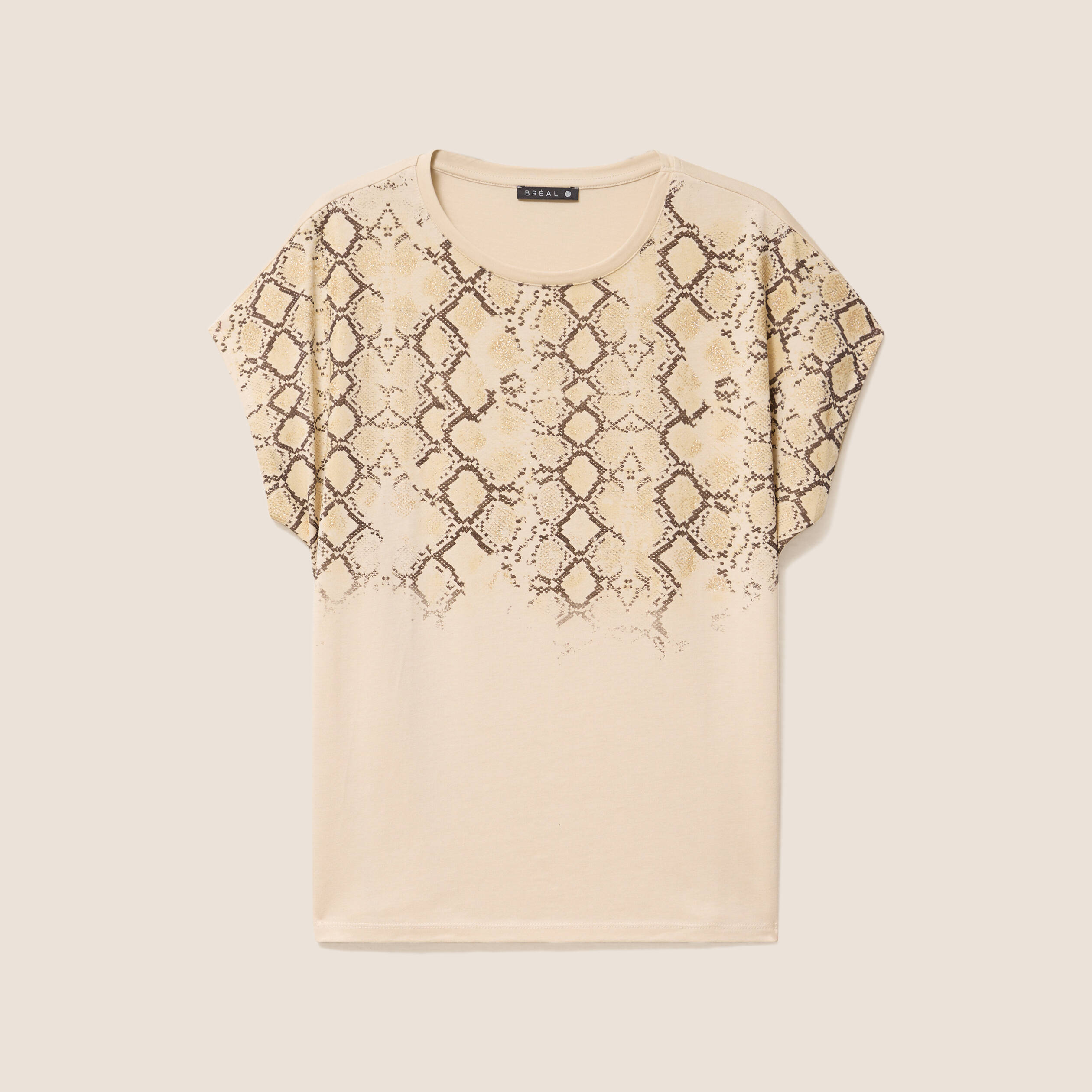 t shirt col rond manches courtes beige femme T-shirt col rond manches courtes beige femme