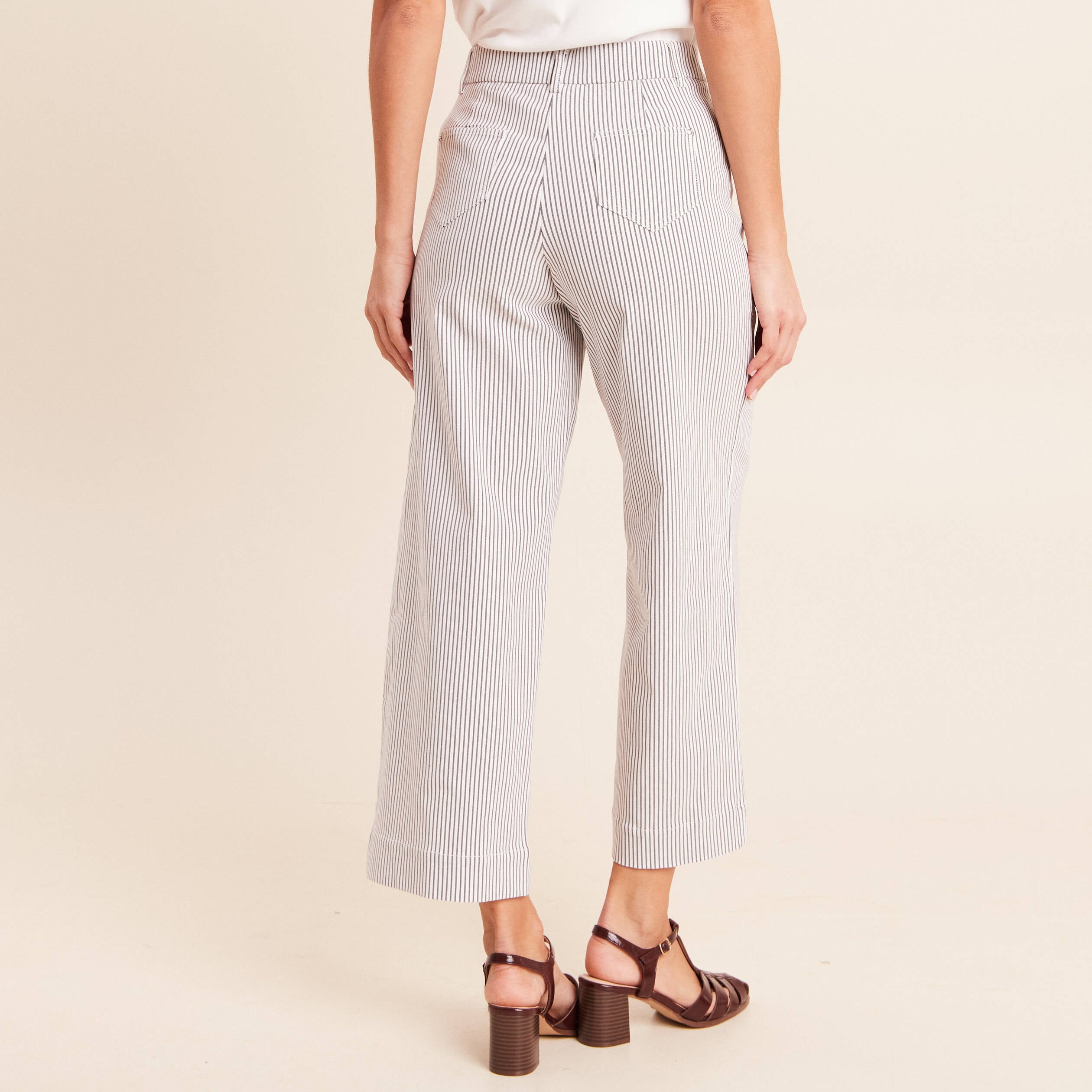 Pantalon large taille haute bleu femme