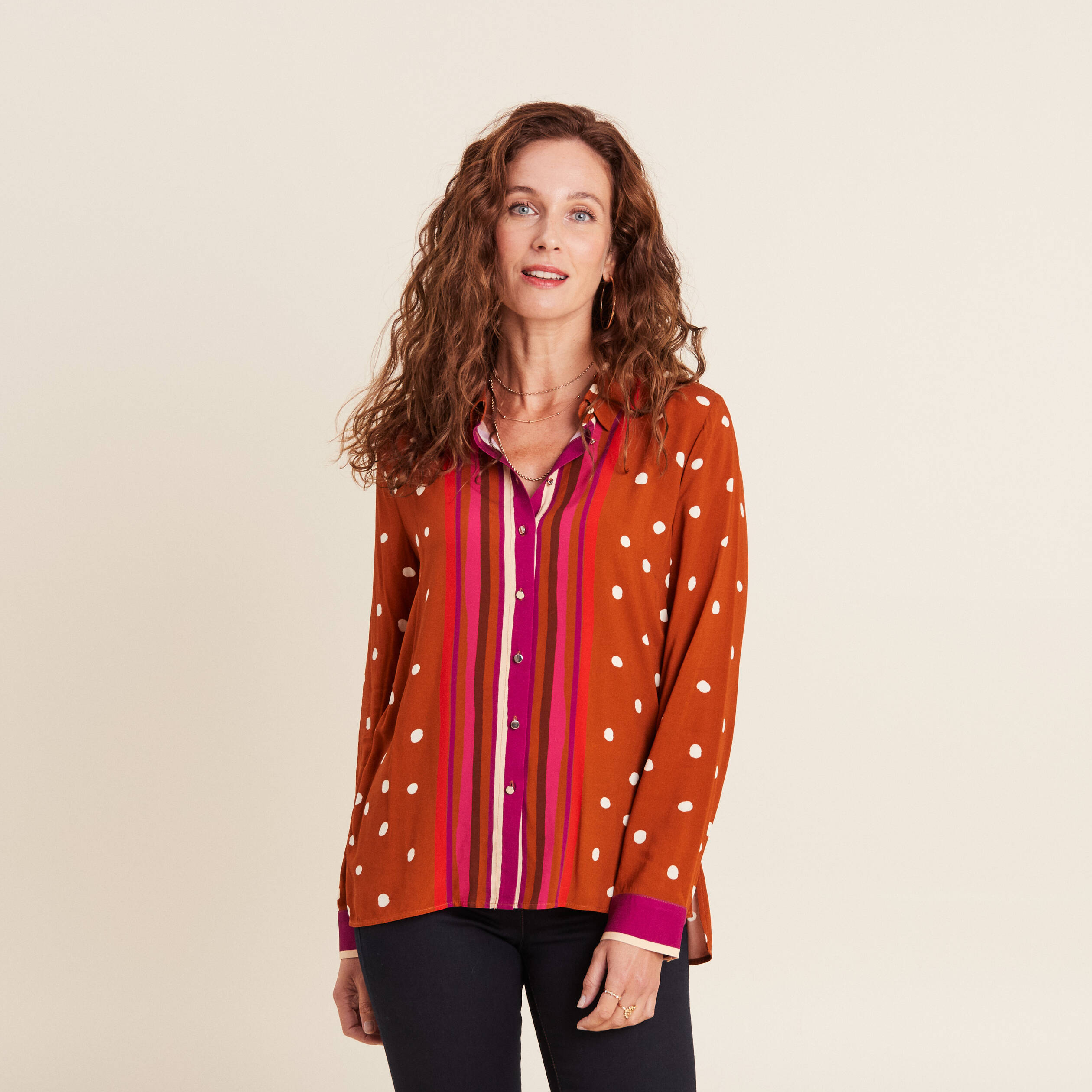 chemise manches longues marron cognac femme Chemise manches longues marron cognac femme