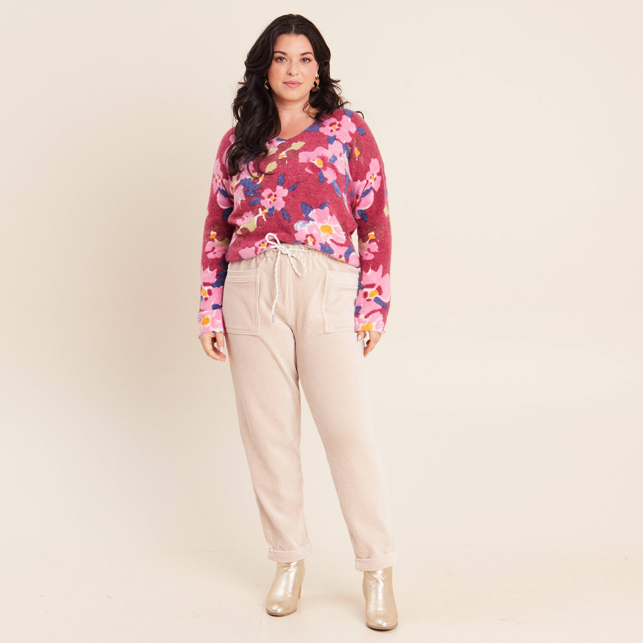 Pantalon coupe mom en velours sable femme