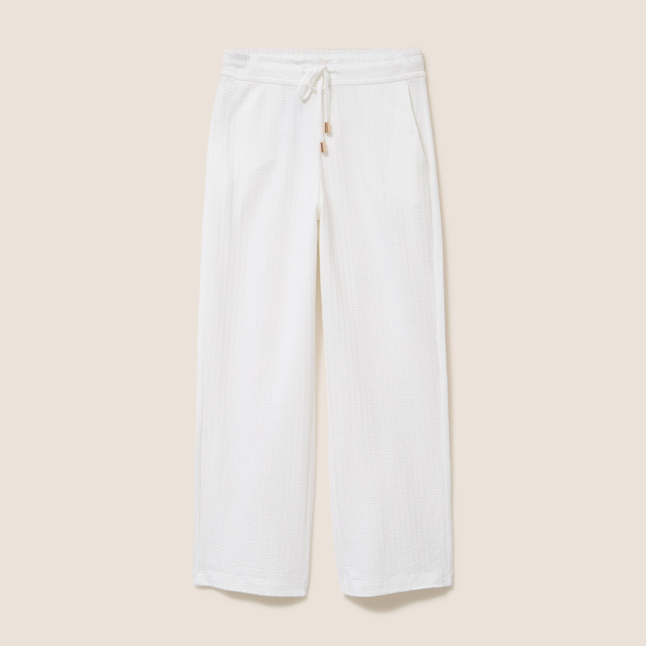 Pantalon large taille haute blanc femme
