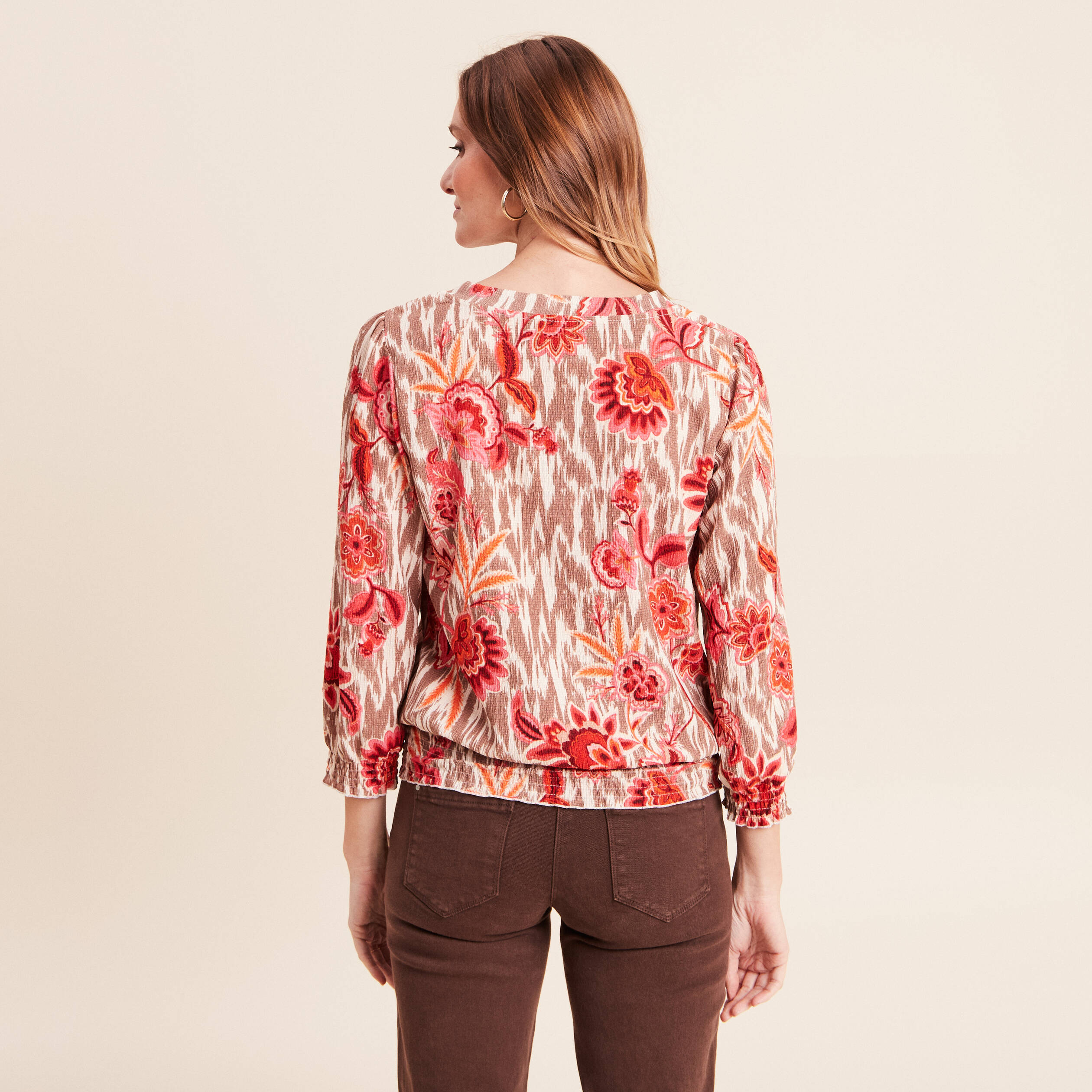 T-shirt manches 3/4 rose femme