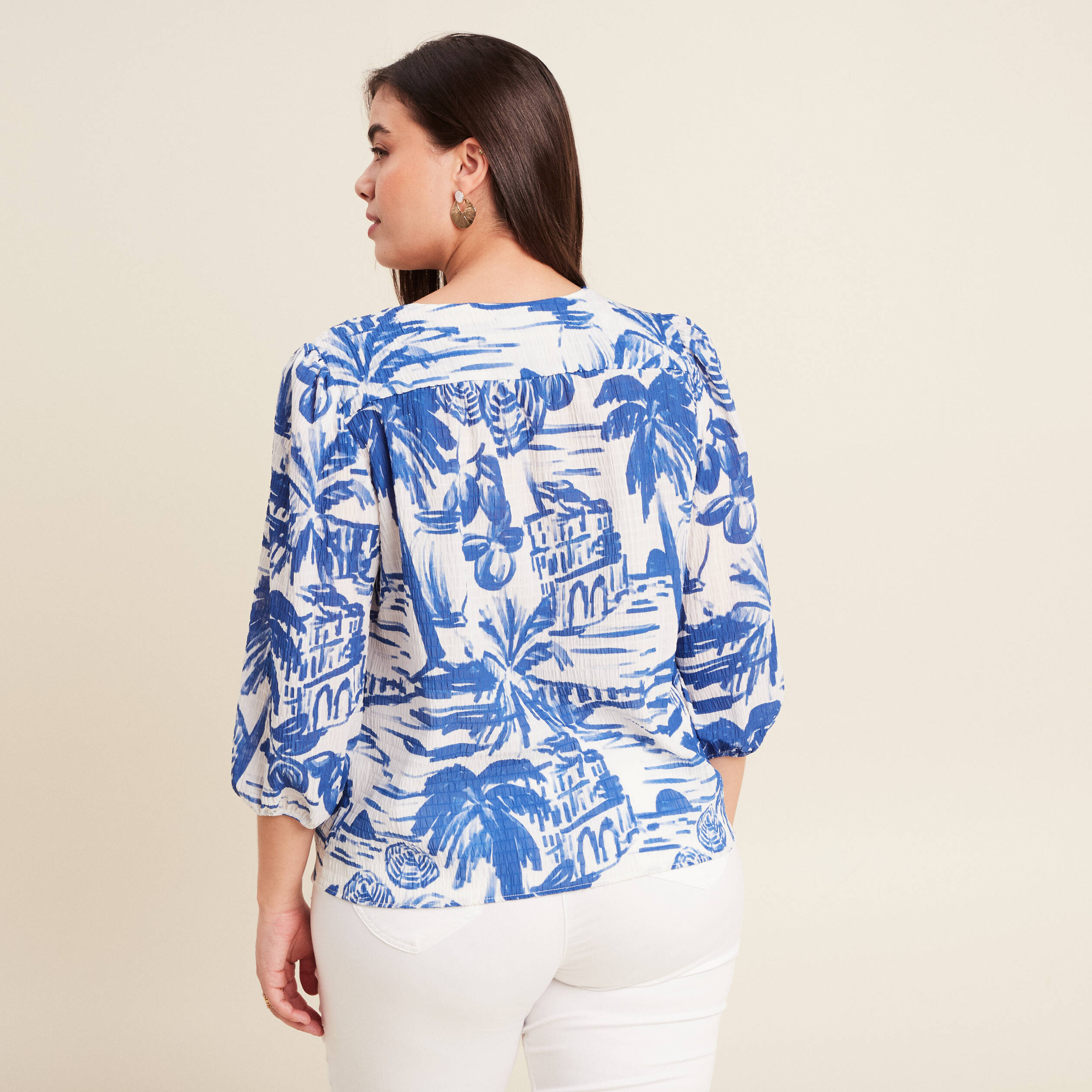 blouse manches 34 blanc femme Blouse manches 3/4 blanc femme