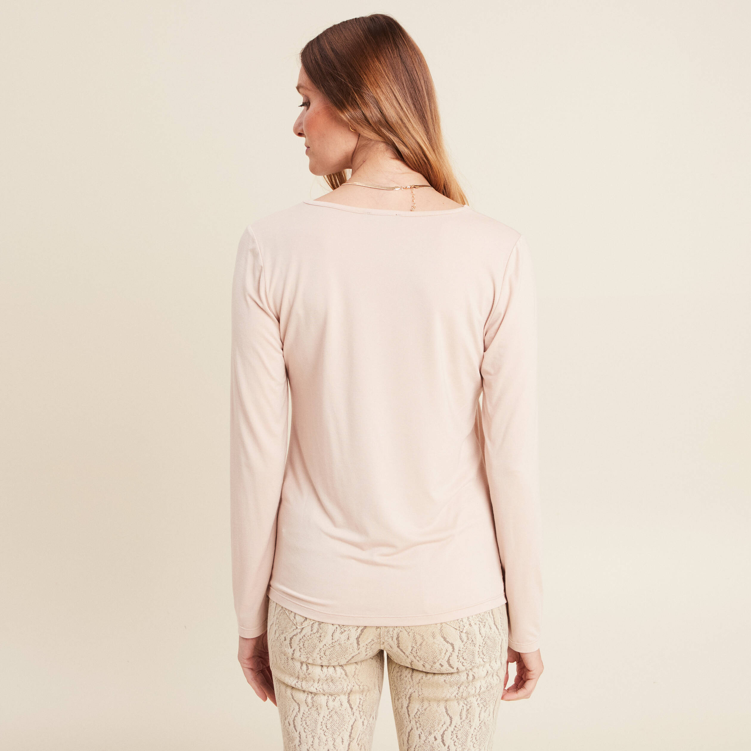 T-shirt thermo-douceur manches longues beige femme