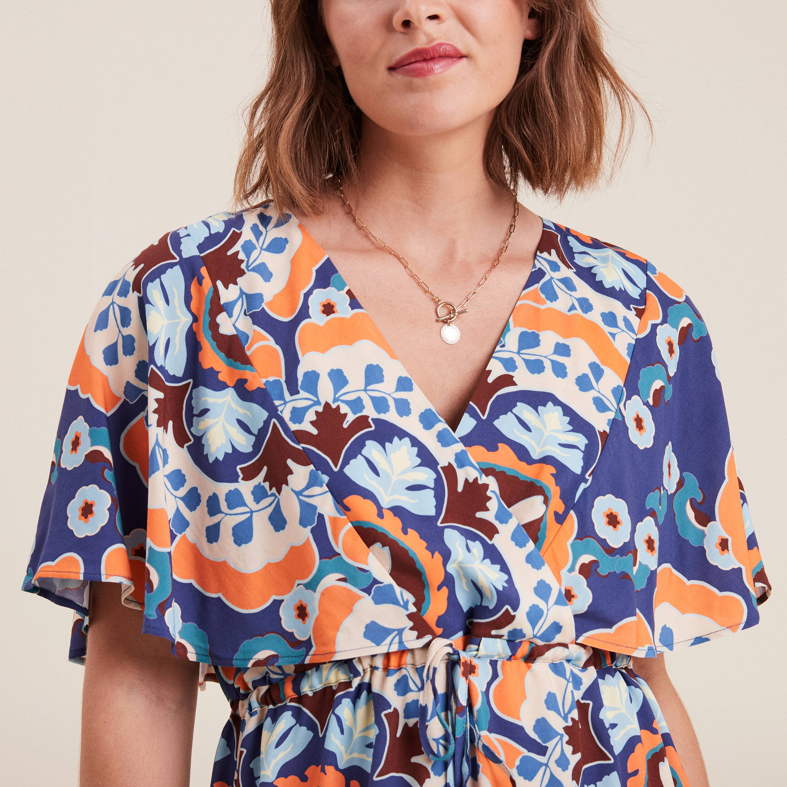Robe droite col cache-coeur bleu femme