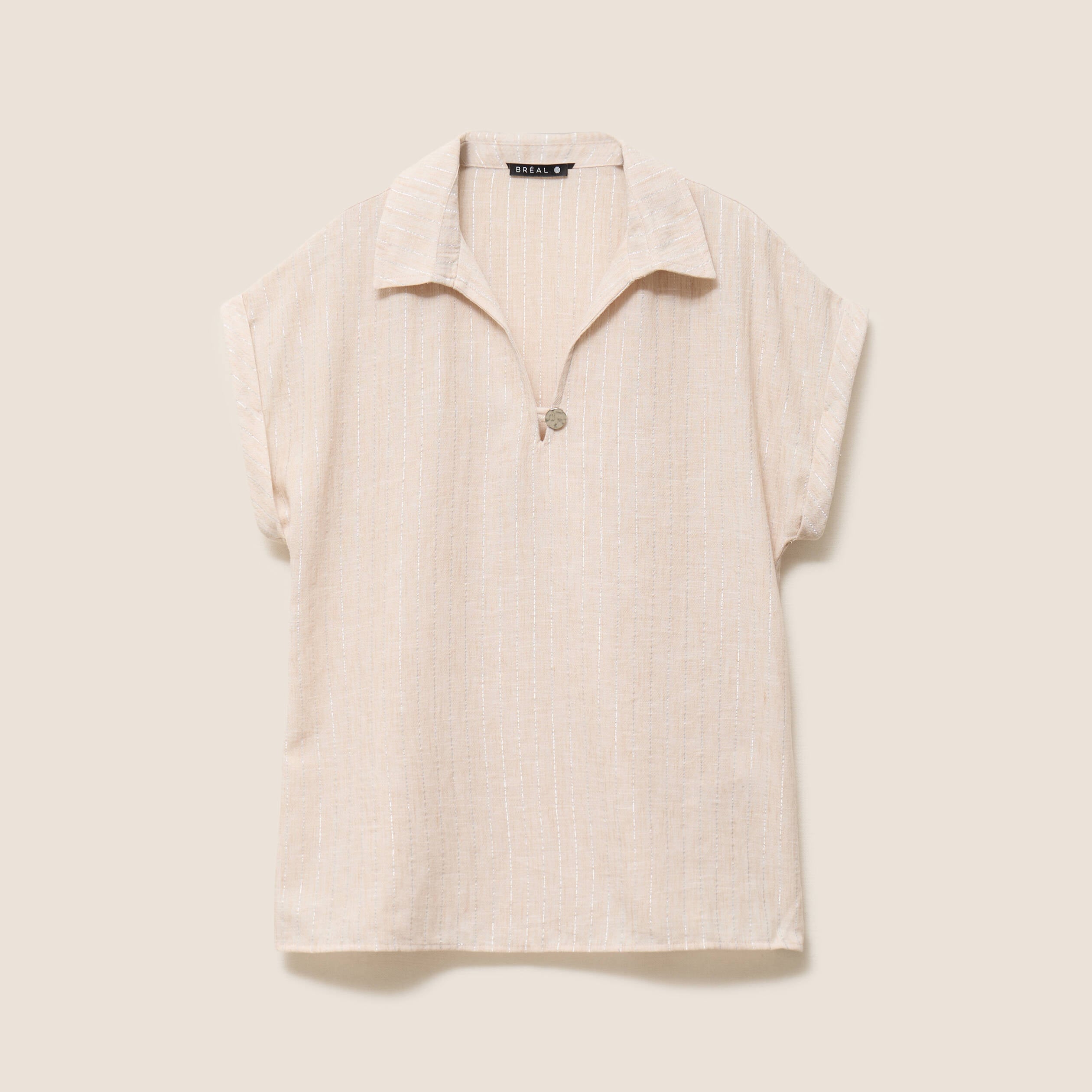 Blouse manches courtes fluide beige femme