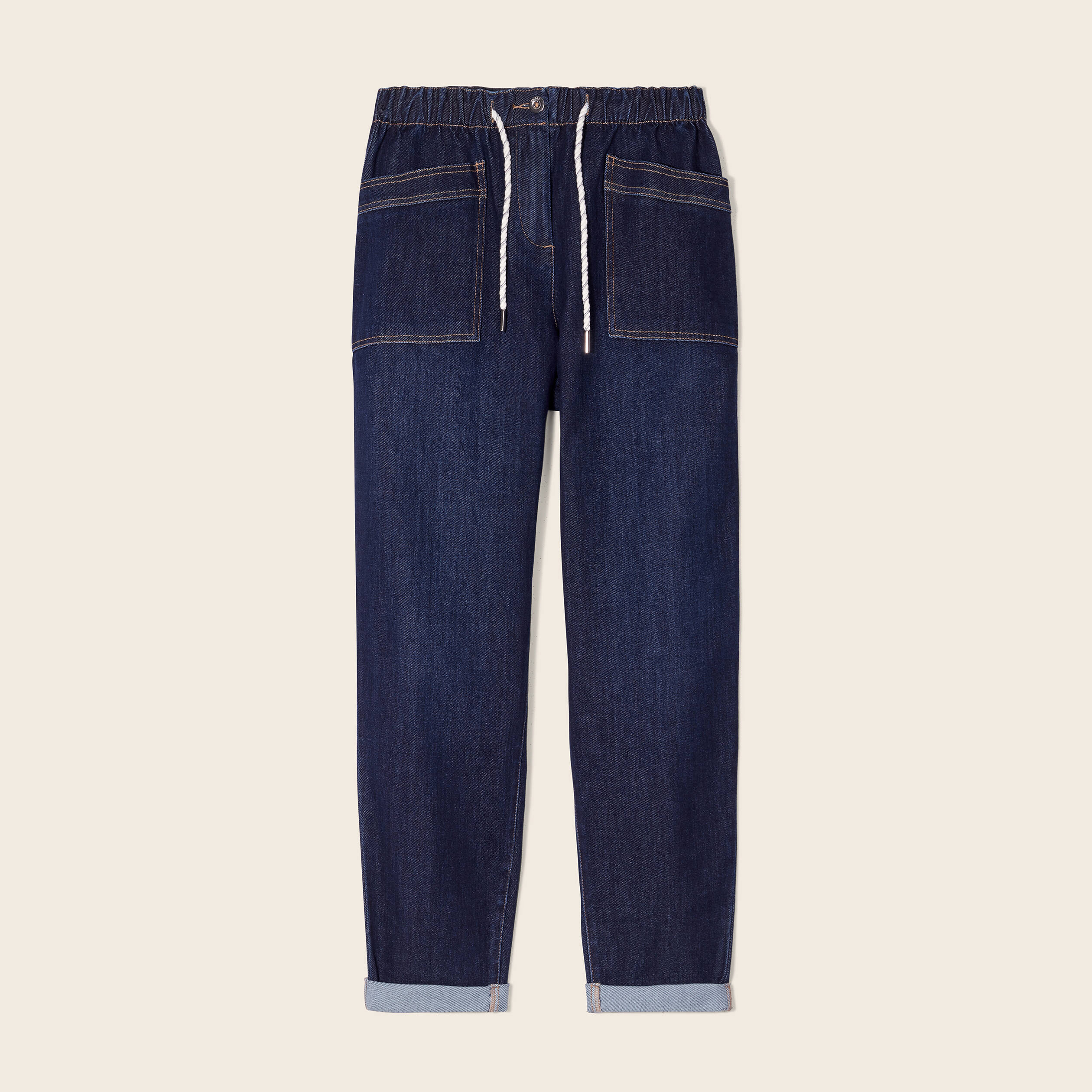 jean large a coulisse denim brut femme Jean large à coulisse denim brut femme
