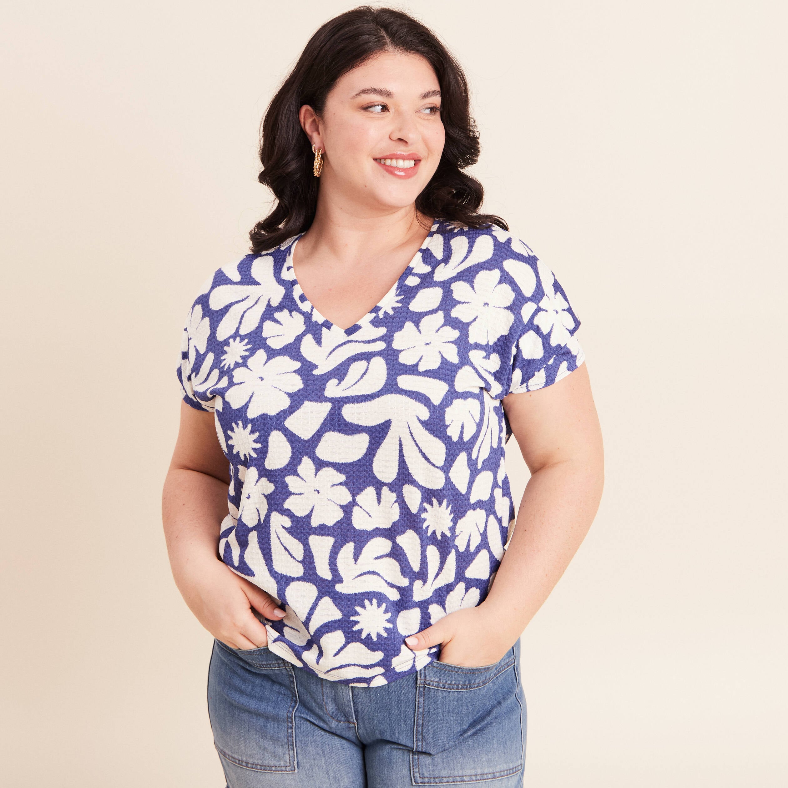 T-shirt manches courtes bleu femme