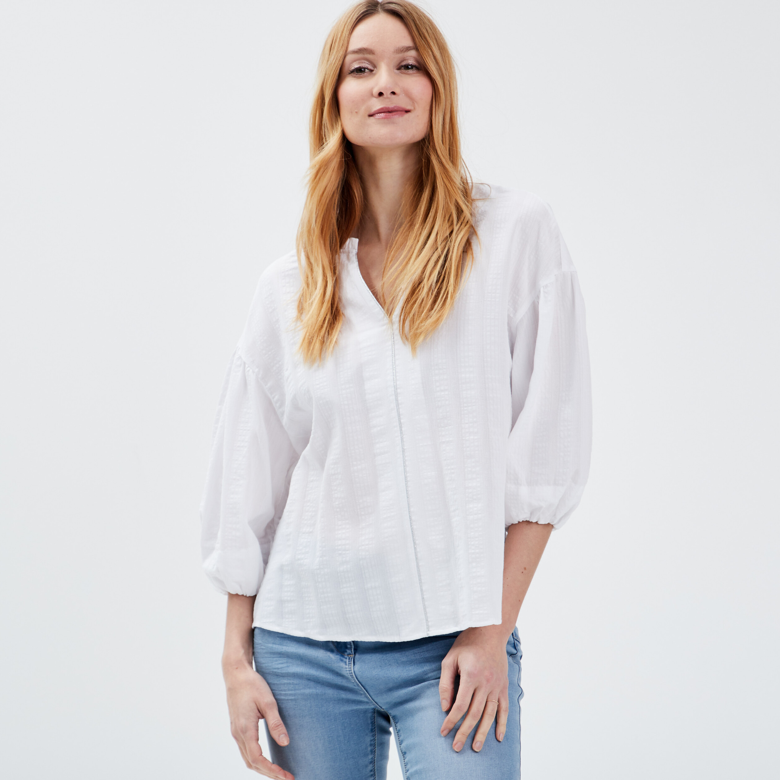 blouse manches 34 ecru femme Blouse manches 3/4 ecru femme