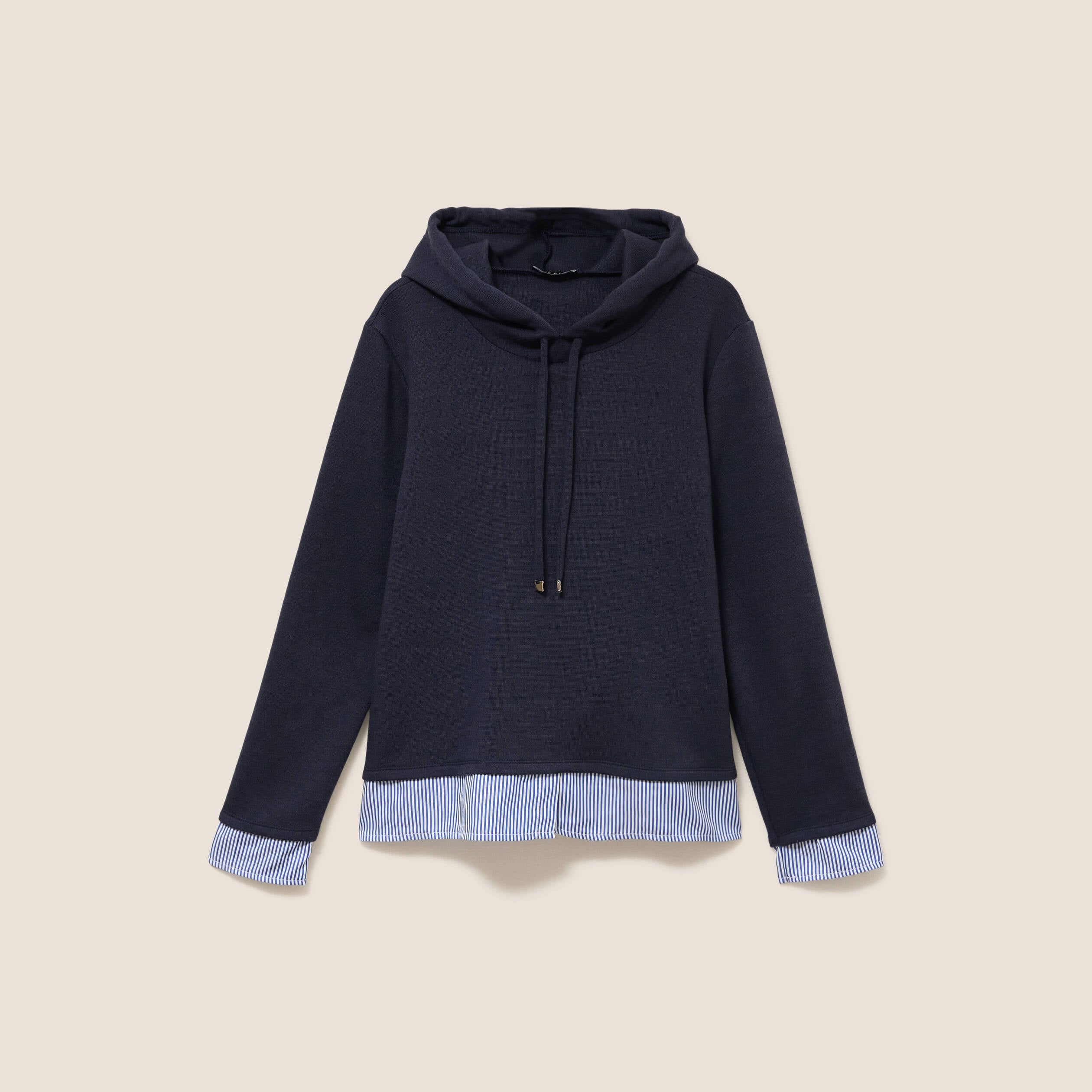 Sweat &agrave; capuche manches longues bleu marine femme
